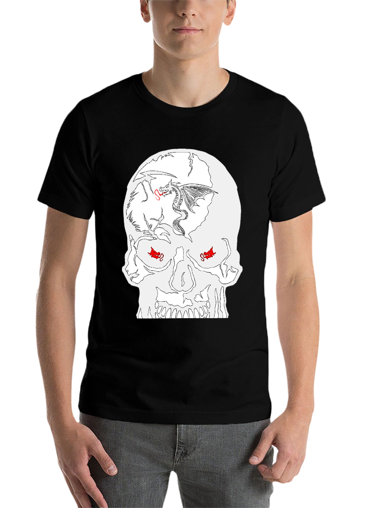 Black Skull Dragon Graphic Tee - Black Cotton Blend view 7