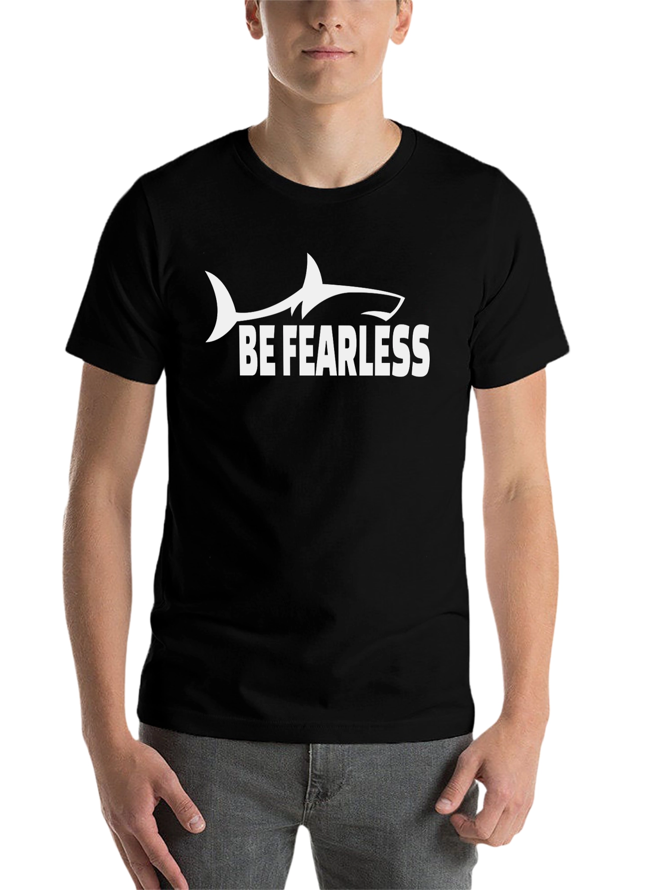 Black Be Fearless Shark Graphic Tee - Black Cotton T-Shirt view 7