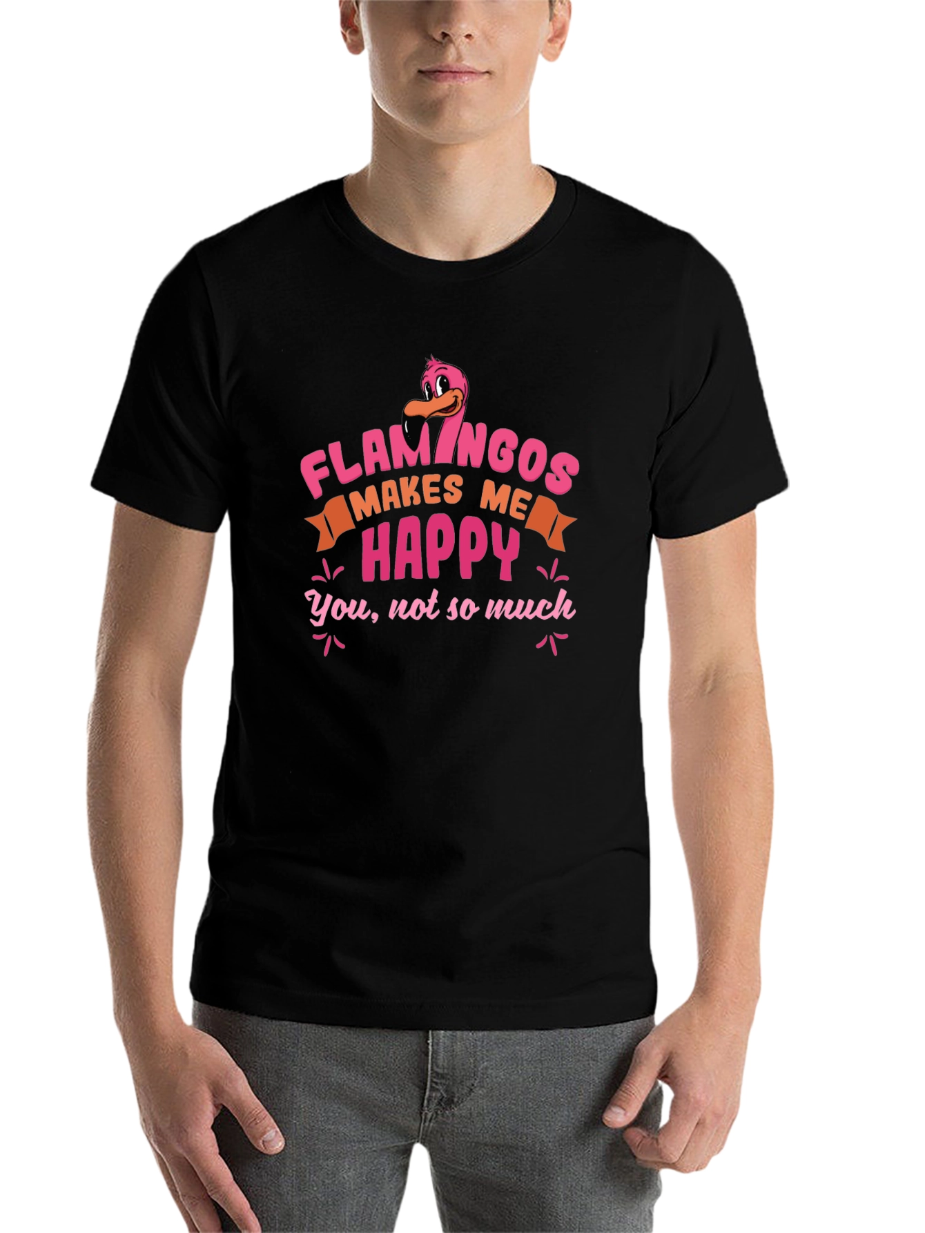Black Funny Flamingo T-Shirt - Makes Me Happy view 7