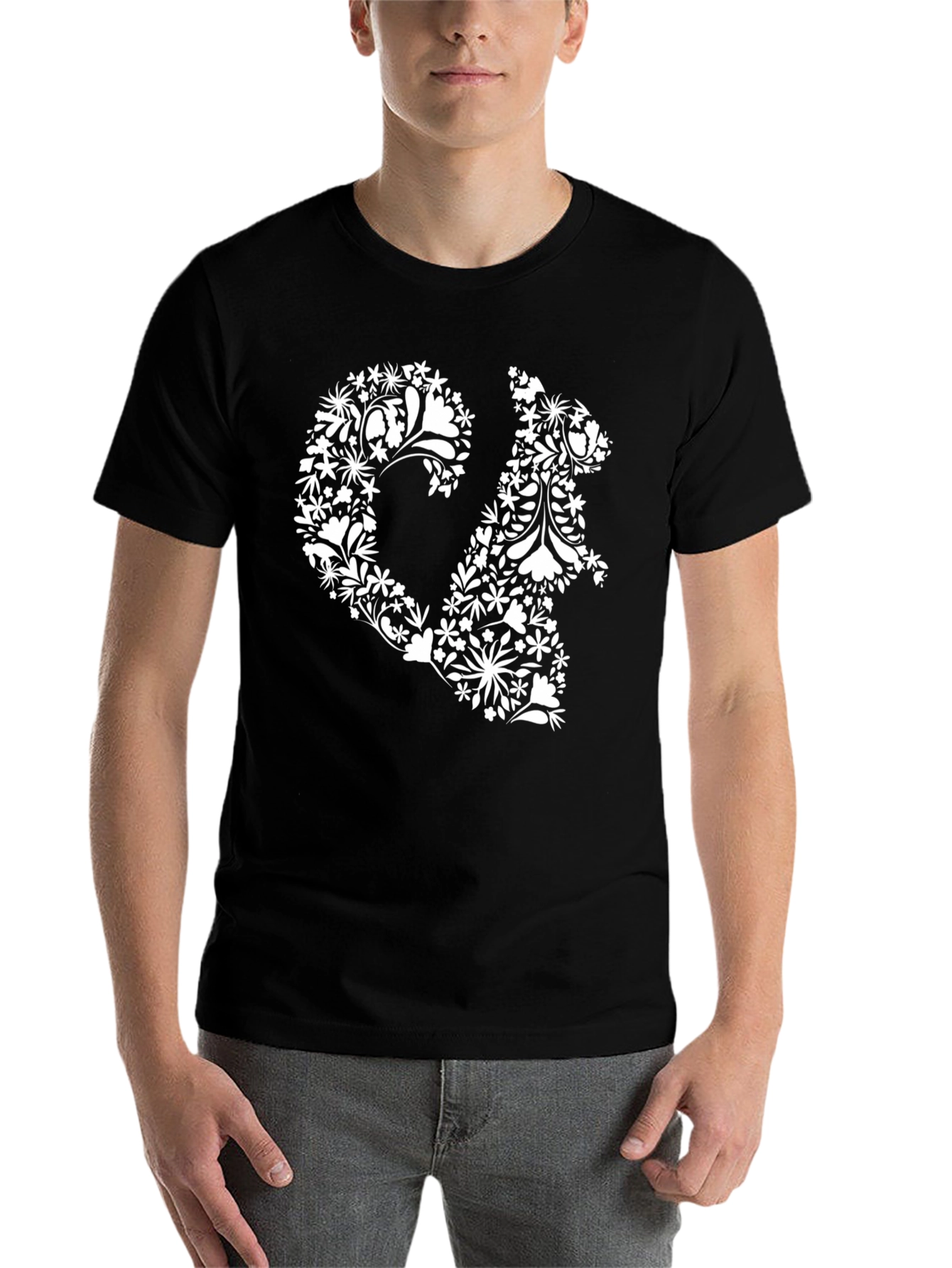 Black Floral Squirrel Graphic Tee - Unique Nature Inspired Design view 7