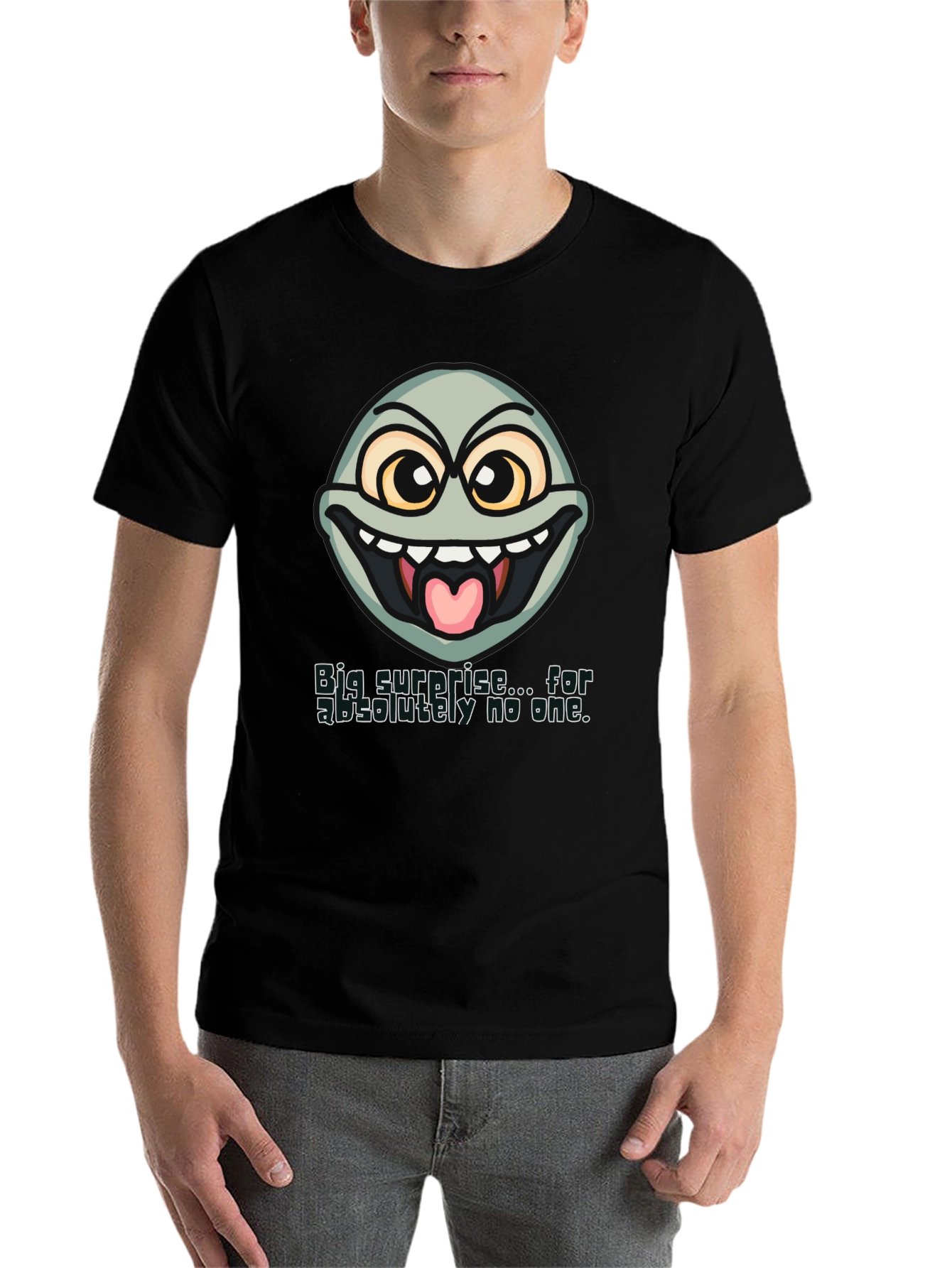 Black Funny Face T-Shirt - "Big Surprise..." Sarcastic Humor Tee view 7