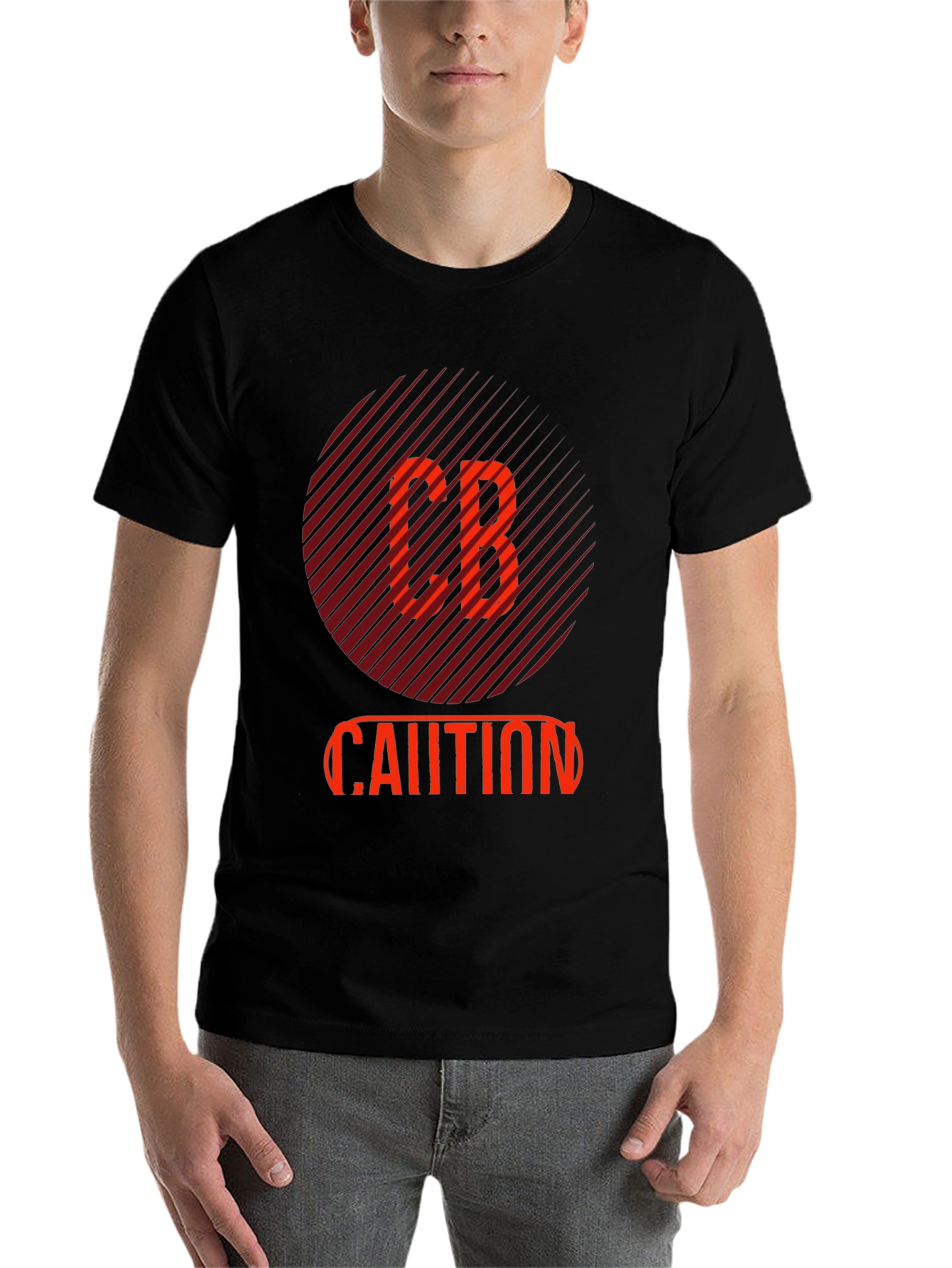 Black CB Caution Graphic Tee - Stylish Men's Black T-Shirt view 7