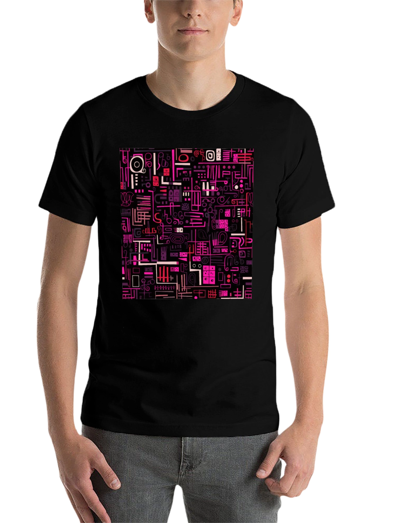 Black Abstract Pattern Print Black T-Shirt view 7