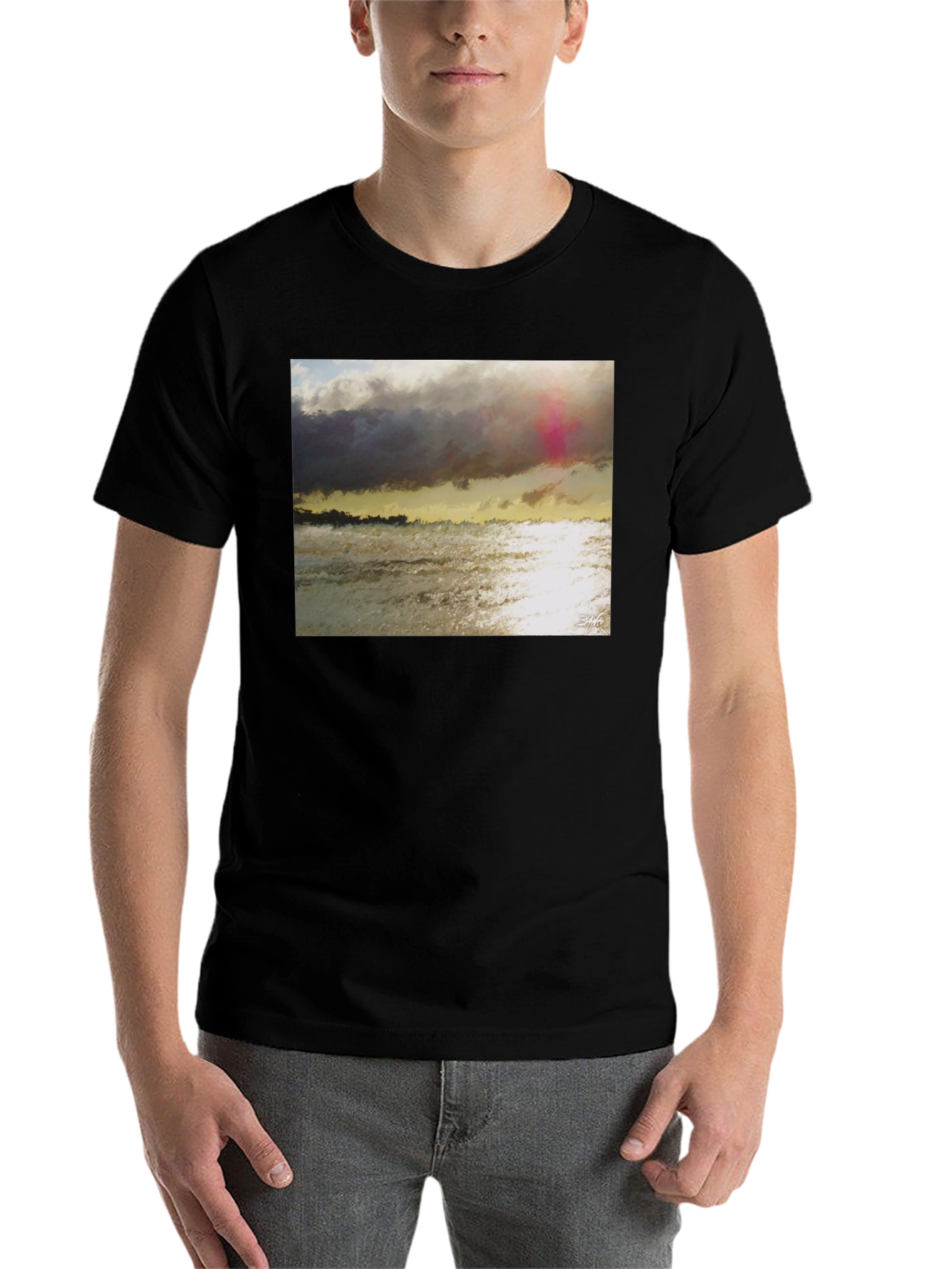 Black Ocean Sunset Graphic T-Shirt - Soft Cotton Blend view 7