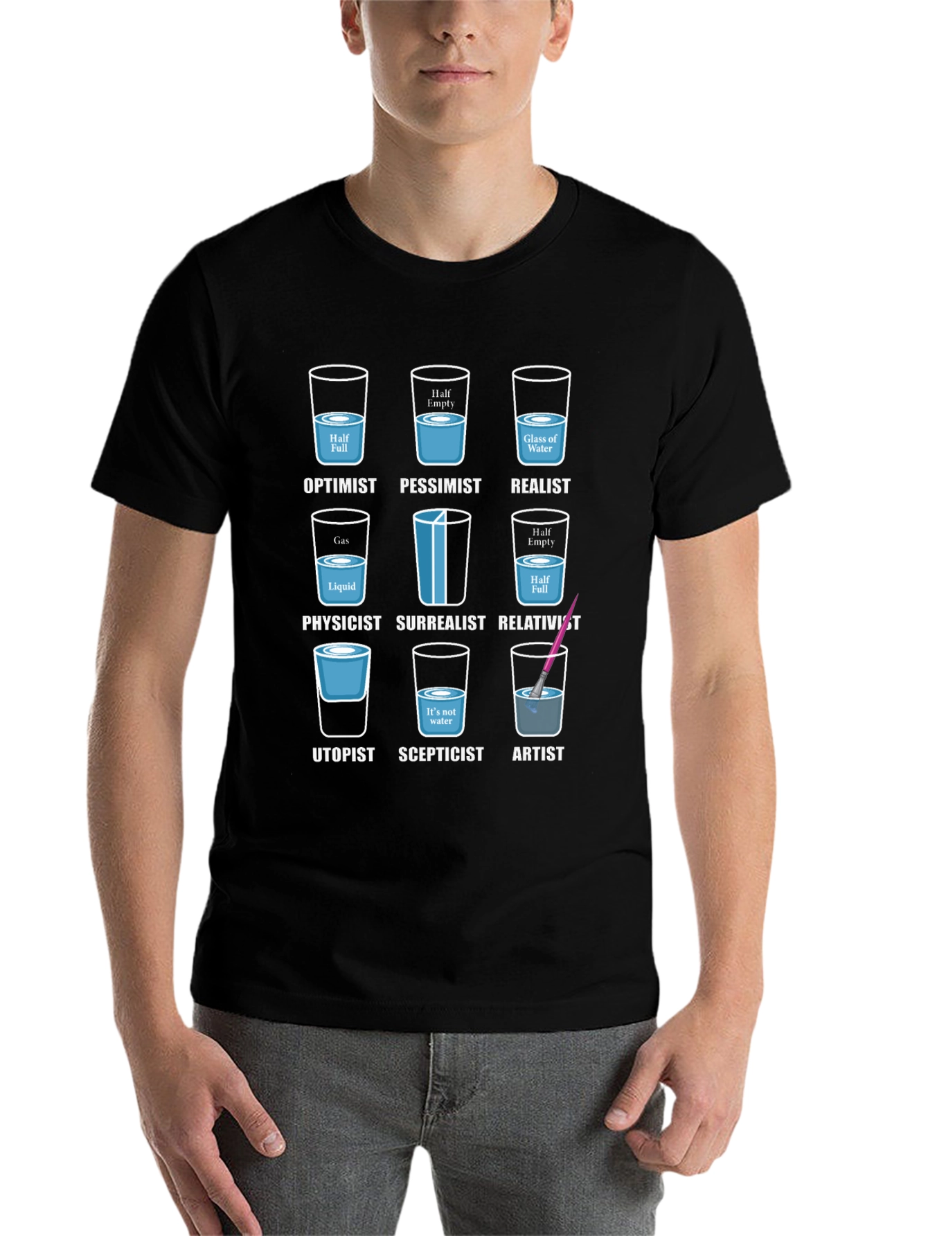 Black Optimist Pessimist Realist T-Shirt view 7
