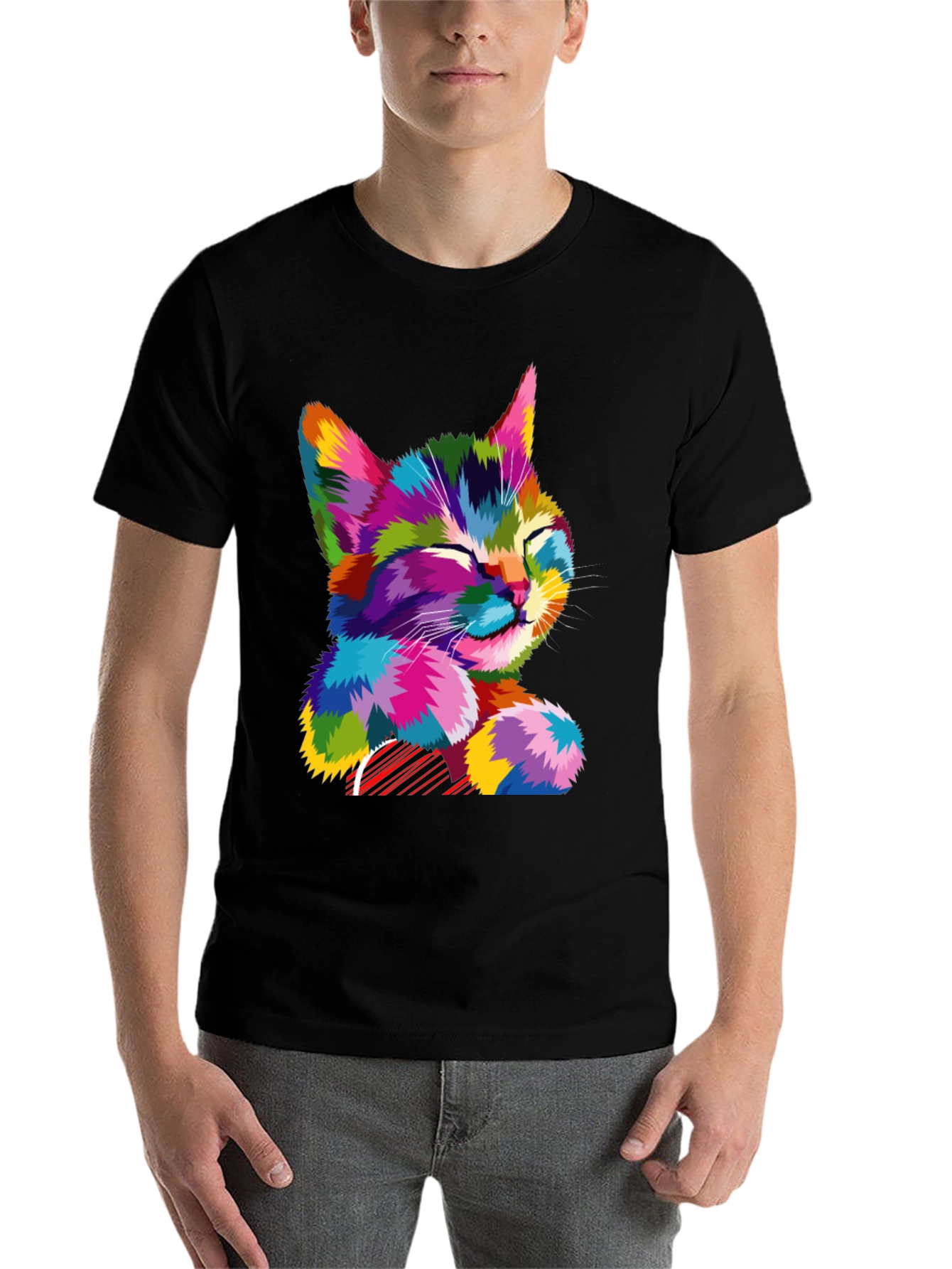 Black Colorful Cat Graphic T-Shirt - Stylish Men's Tee view 7
