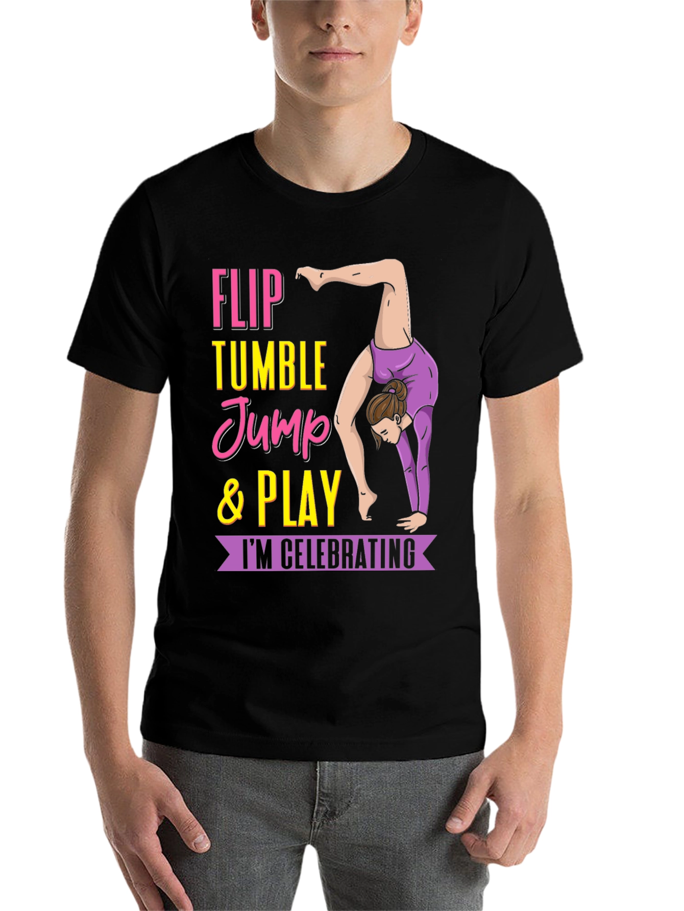 Black Gymnastics T-Shirt - Flip, Tumble, Jump & Play Tee view 7