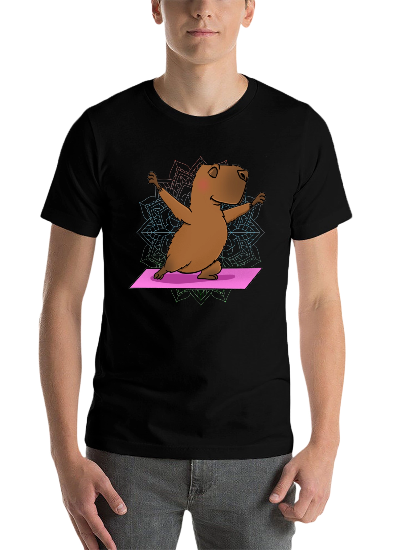 Black Yoga Capybara T-Shirt - Funny Meditation Tee view 7