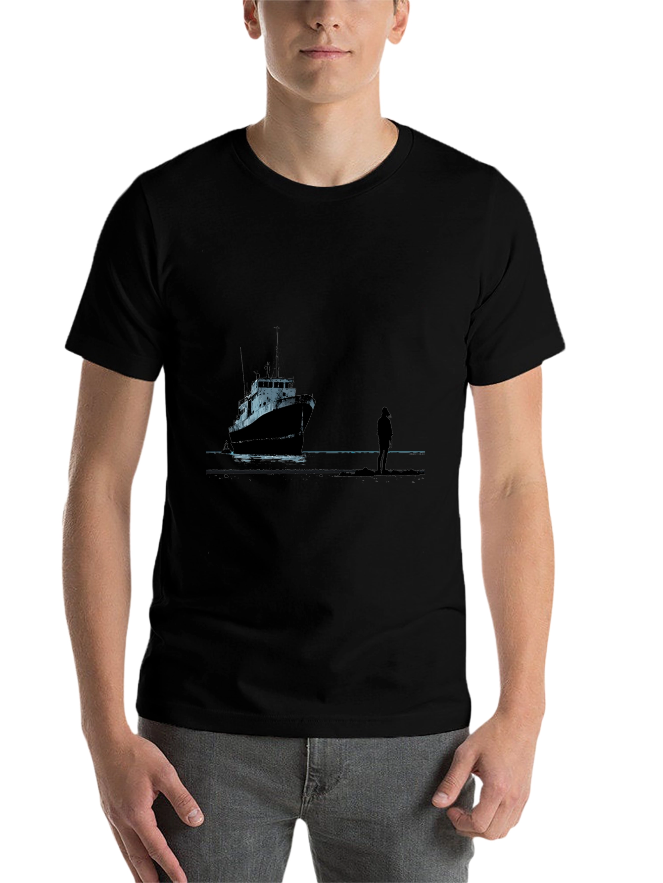 Black Ship Silhouette Graphic Black Tee view 7