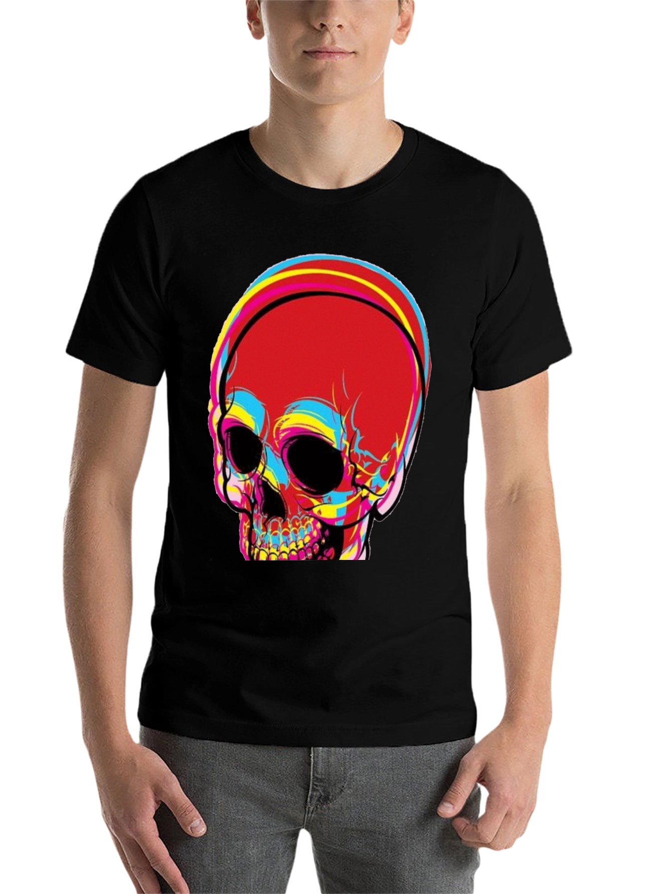 Black Skull Graphic Print Men's Black T-Shirt view 7