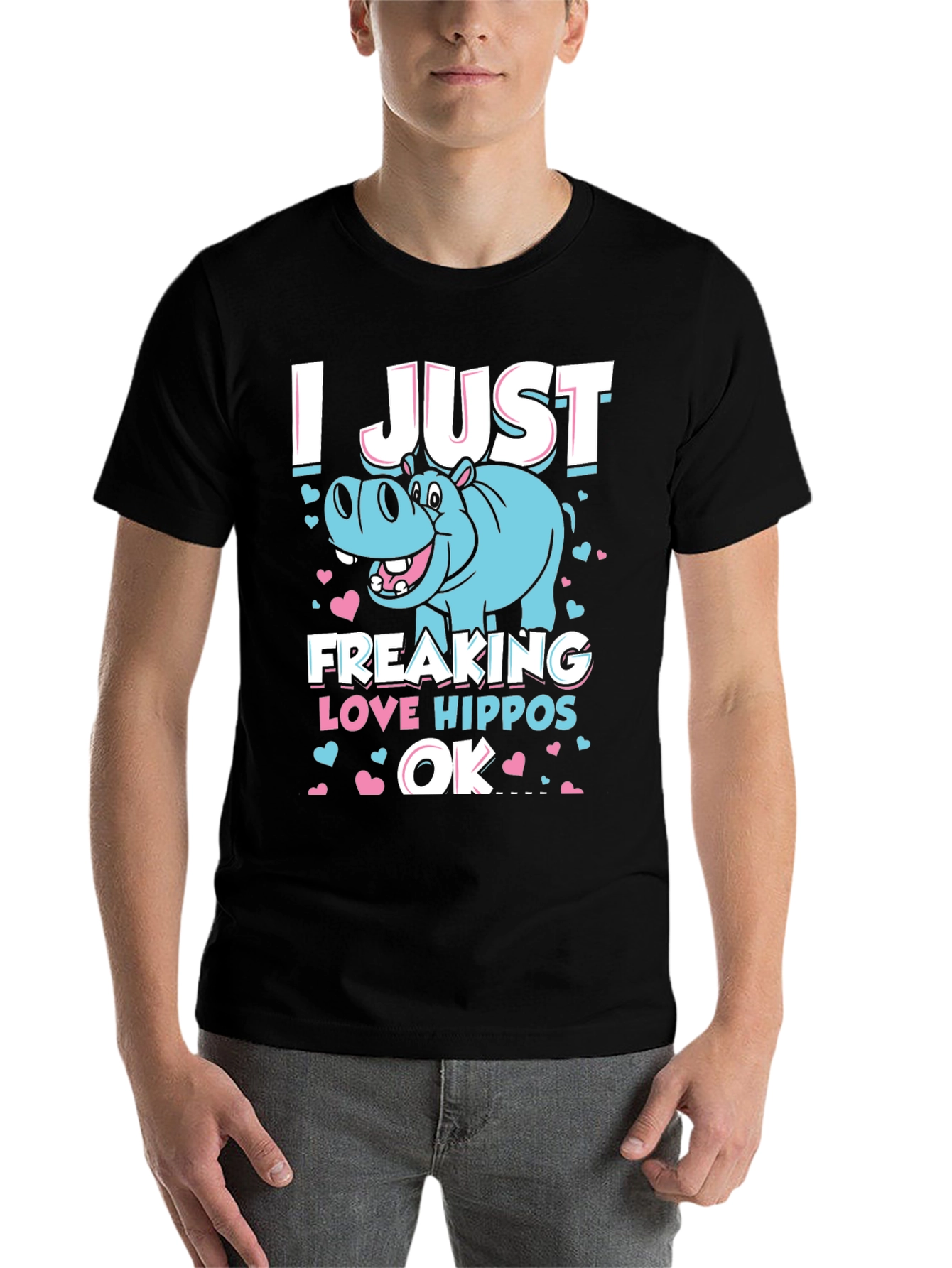 Black I Just Freaking Love Hippos OK T-Shirt view 7