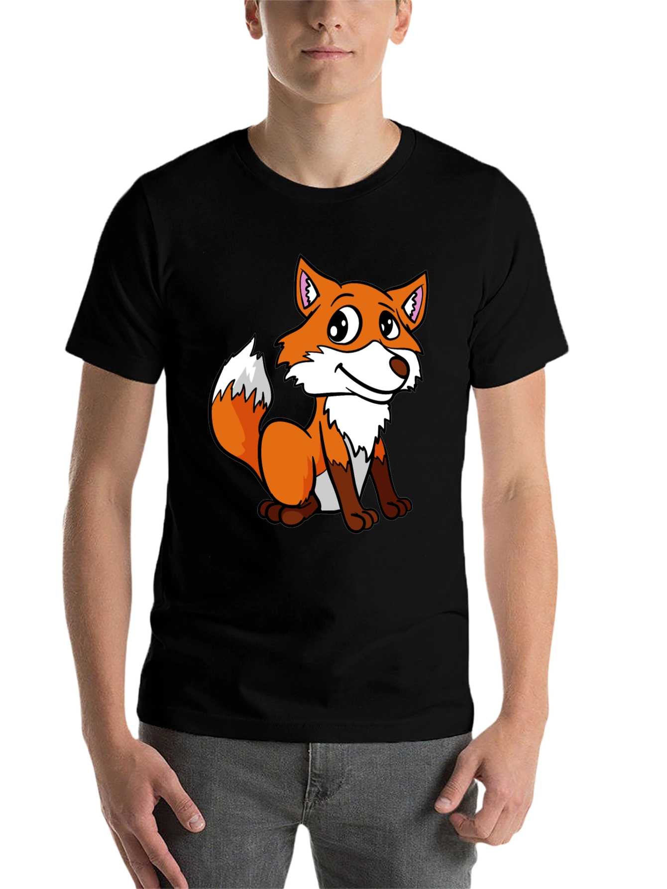Black Cute Fox Graphic Tee - Unisex Black T-Shirt view 7
