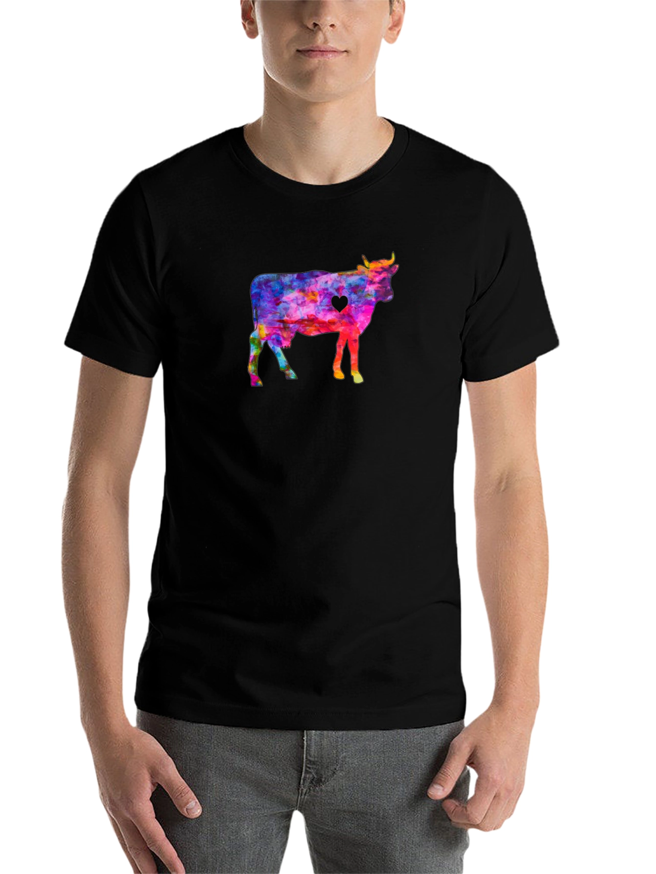 Black Colorful Cow Graphic Tee view 7