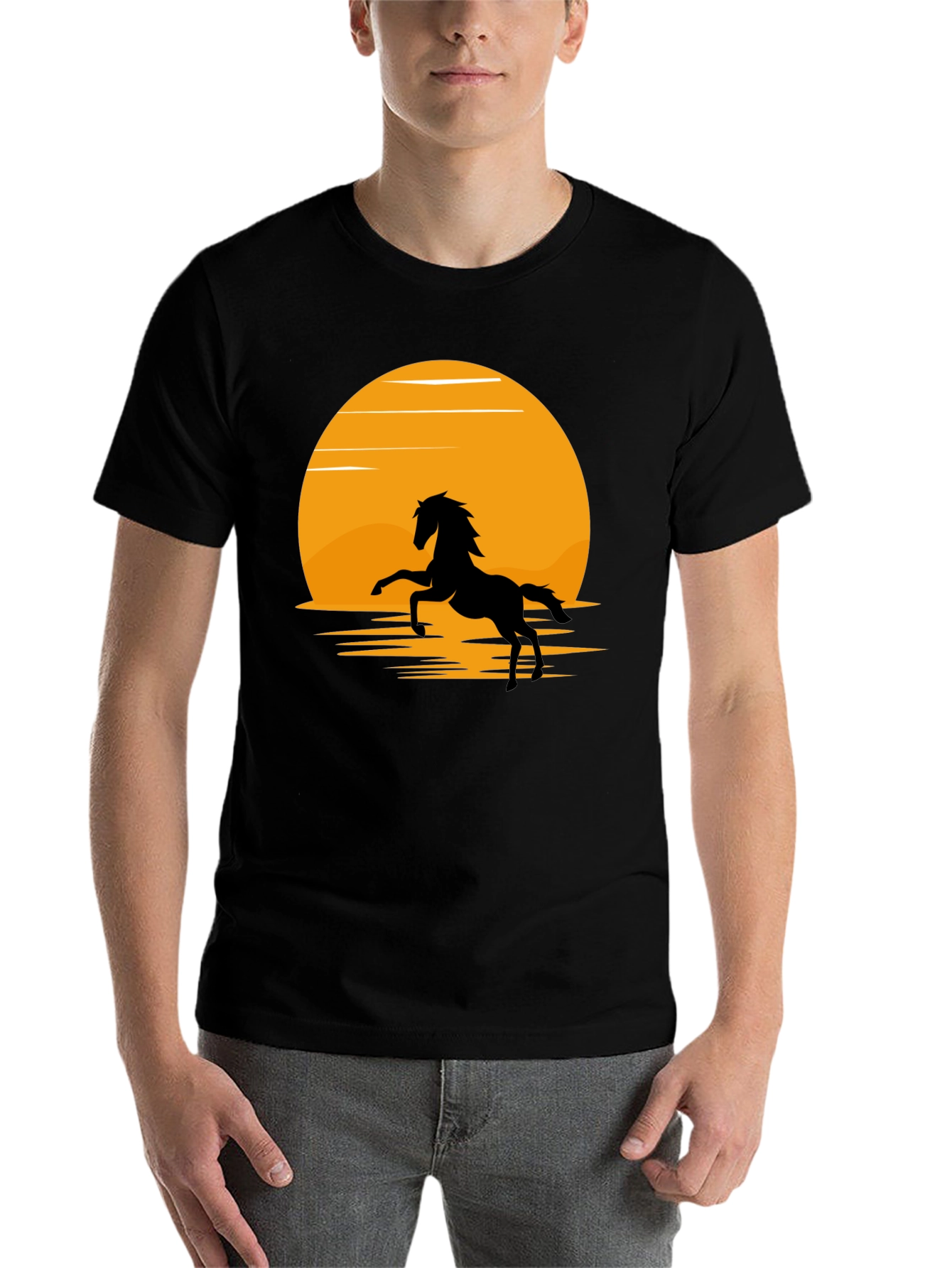 Black Silhouette Horse T-Shirt - Black, Sun Design view 7