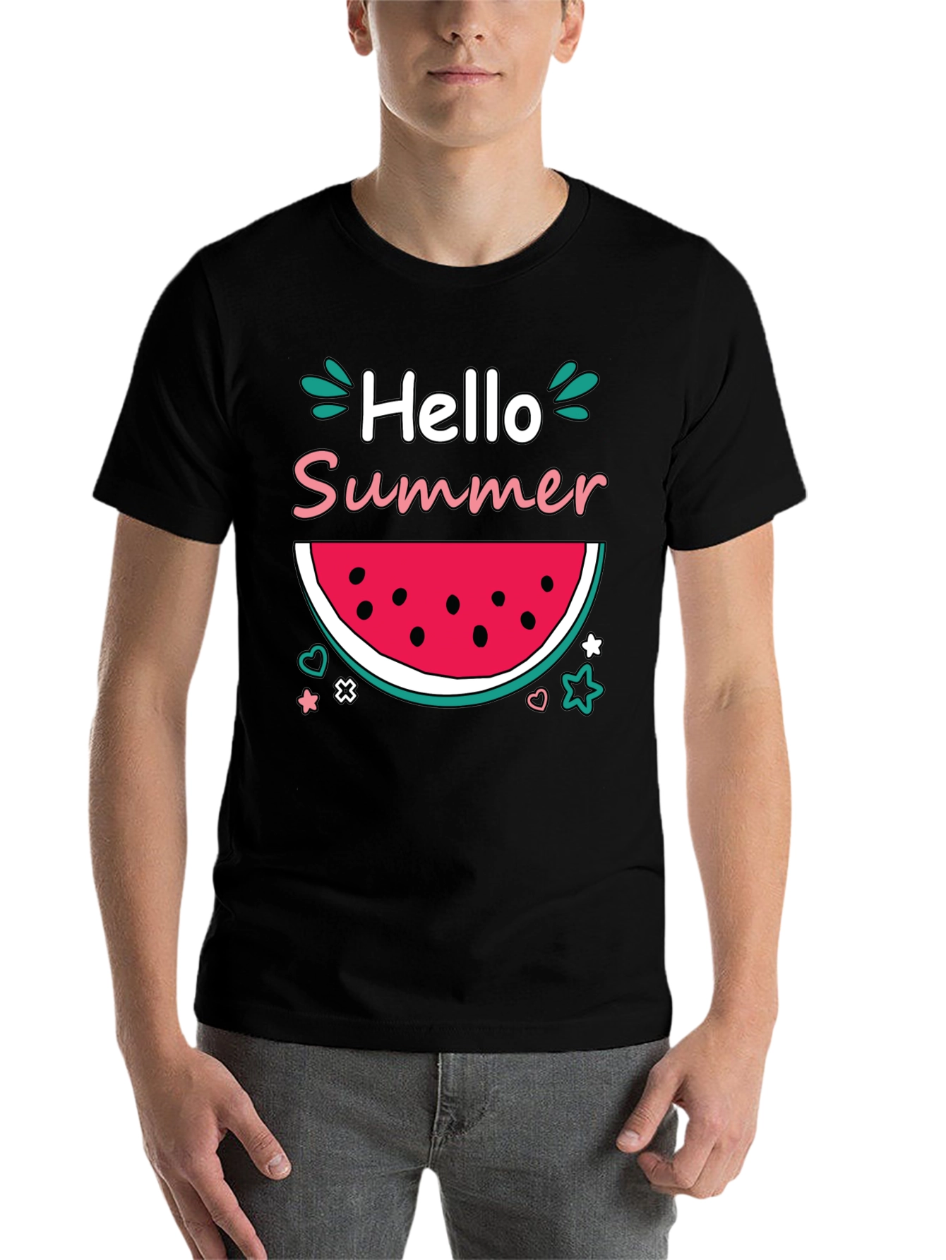 Black Hello Summer Watermelon Graphic T-Shirt view 7