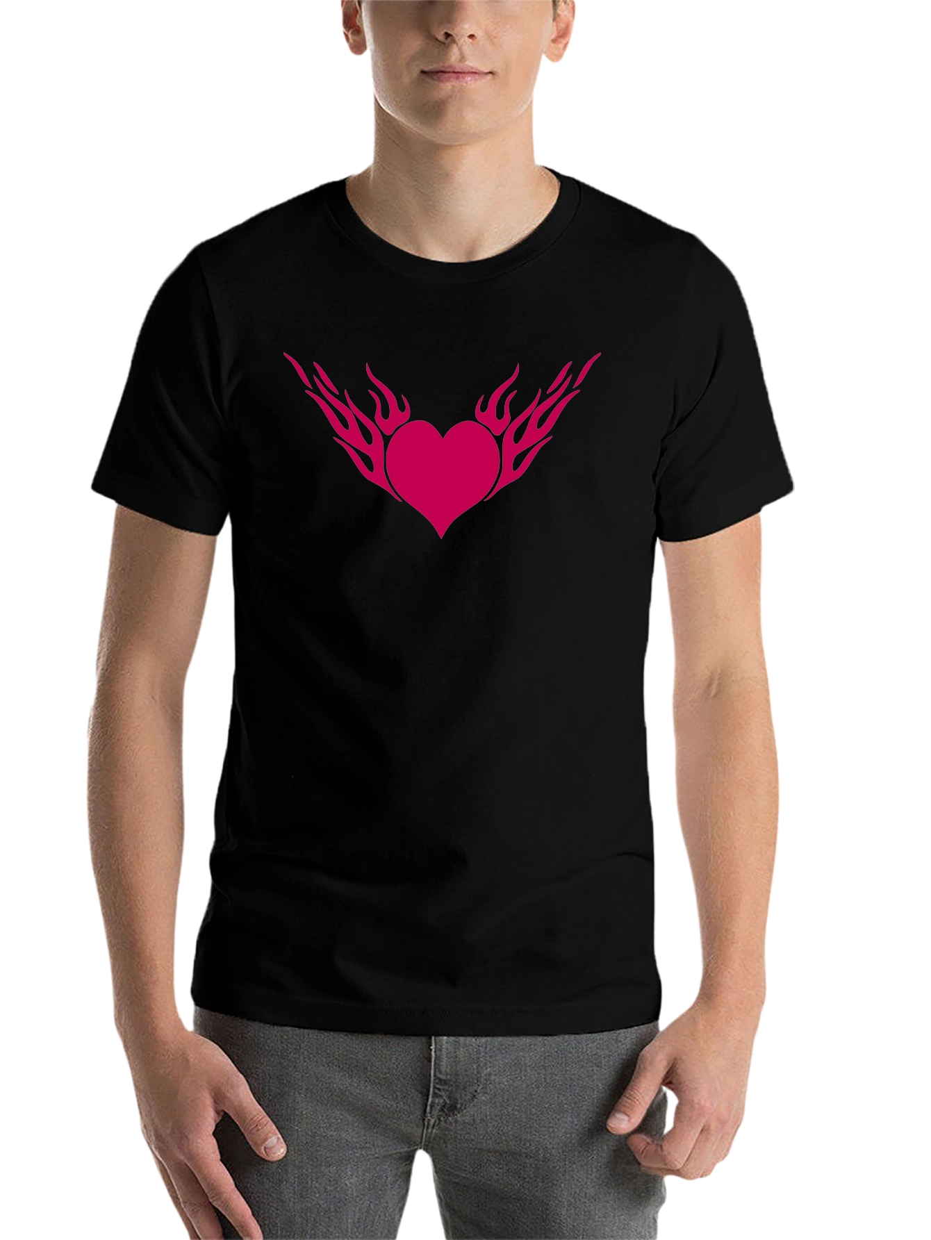 Black Flaming Heart Graphic Tee - Black Cotton Blend T-Shirt view 7