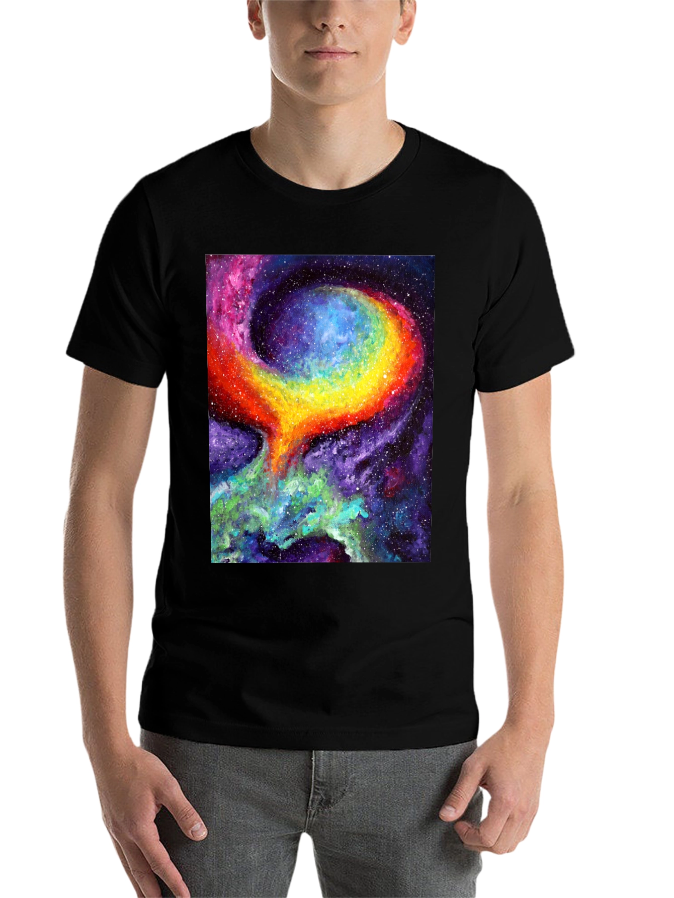Black Nebula Art Black T-Shirt - Cosmic Galaxy Design view 7