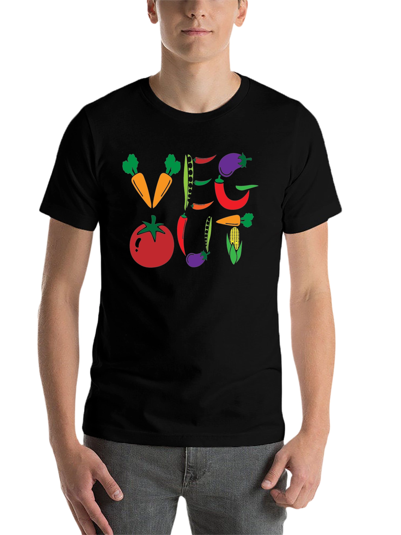 Black Veg Out Graphic T-Shirt - Black Vegan Tee view 7