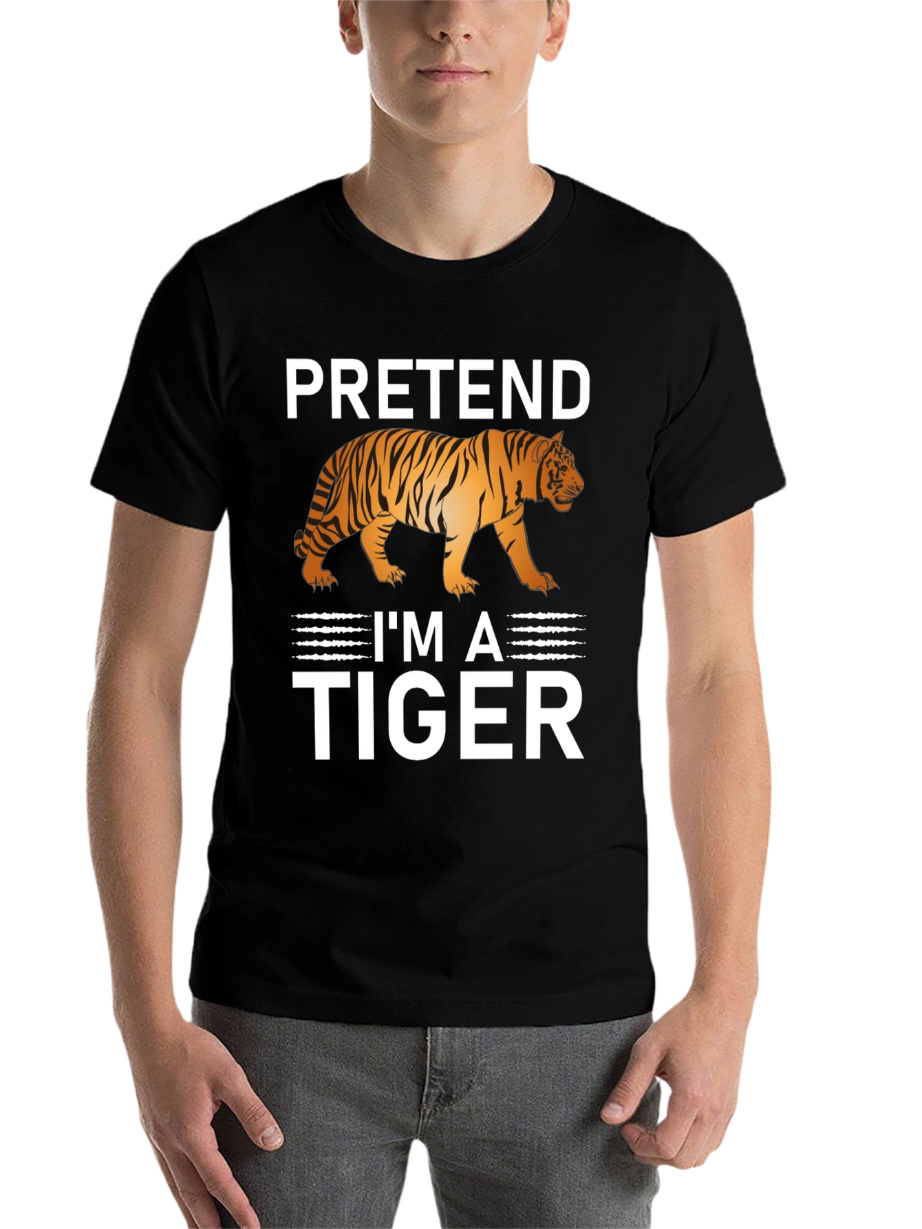 Black Pretend I'm A Tiger Funny Graphic T-Shirt view 7
