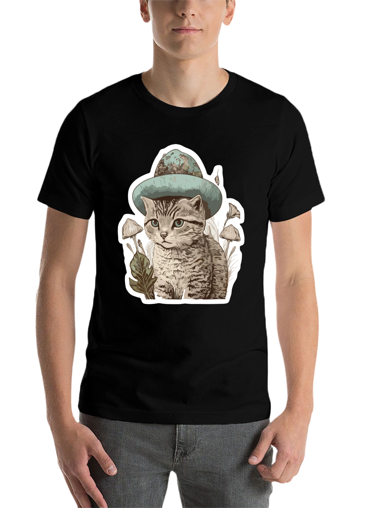 Black Cat in Hat T-Shirt - Funky Graphic Tee view 7