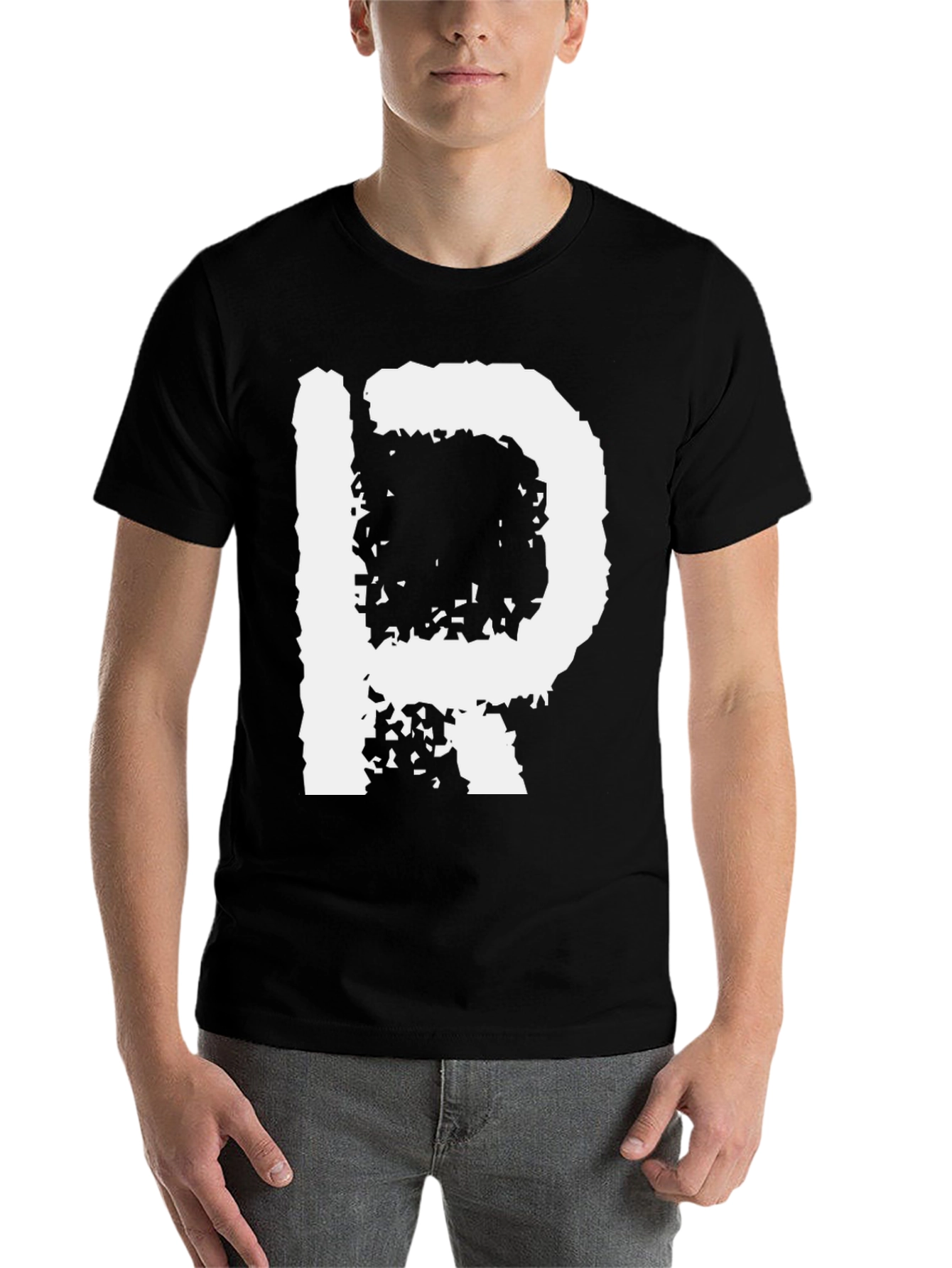Black Abstract Letter P Graphic Tee - Black Cotton Casual Shirt view 7