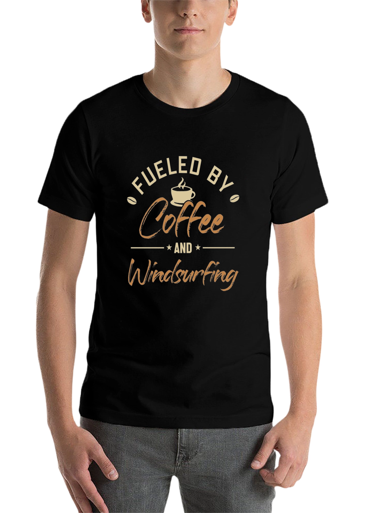 Black Fueled by Coffee and Windsurfing T-Shirt view 7
