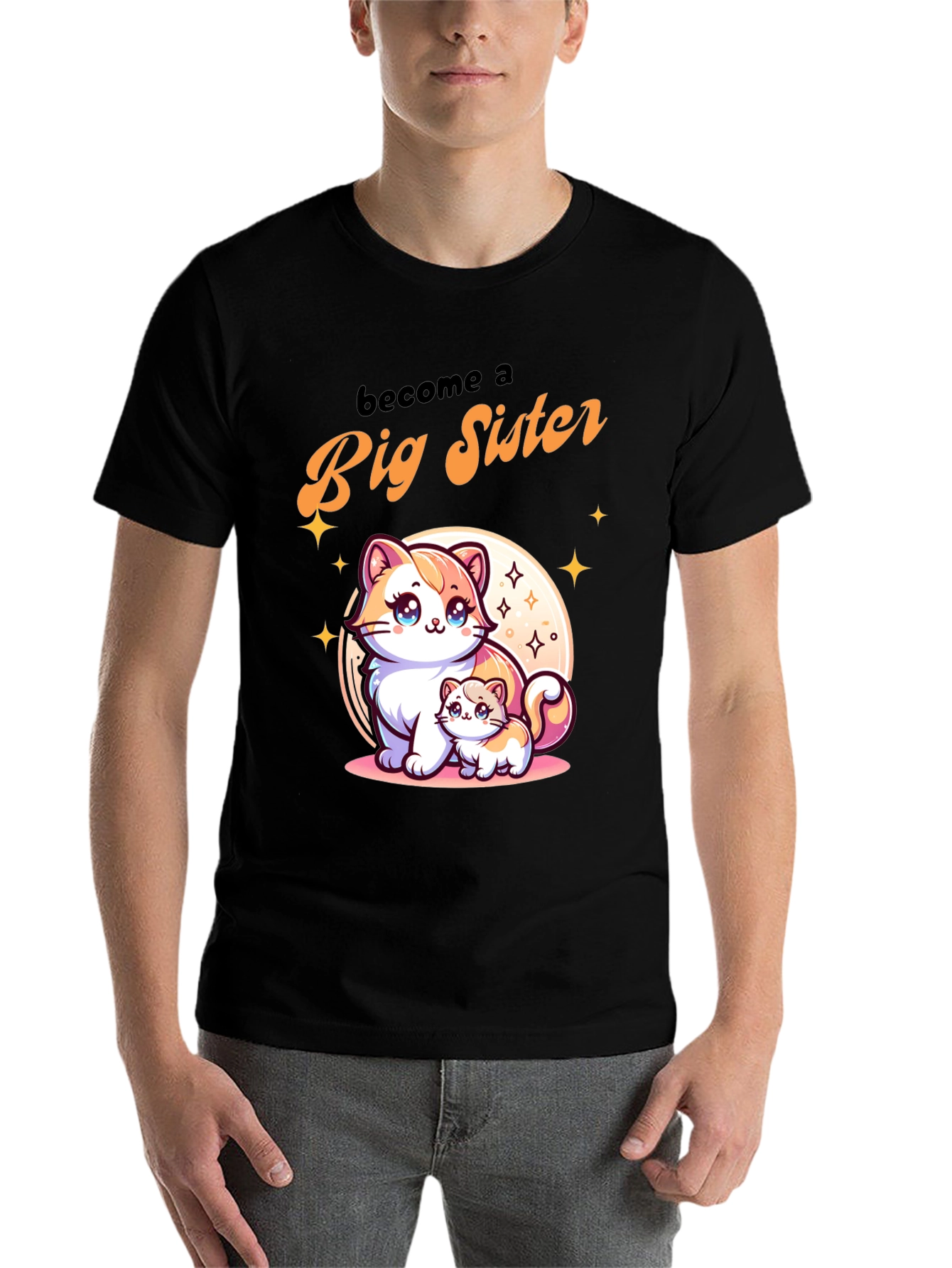 Black Big Sister Cat T-Shirt view 7