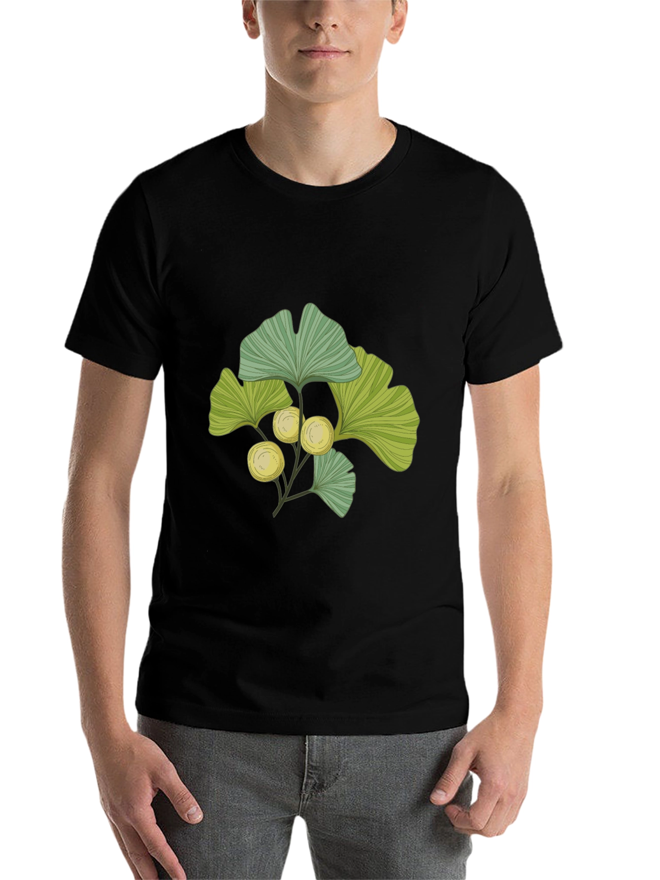 Black Ginkgo Leaf Print T-Shirt - Nature Inspired Design view 7