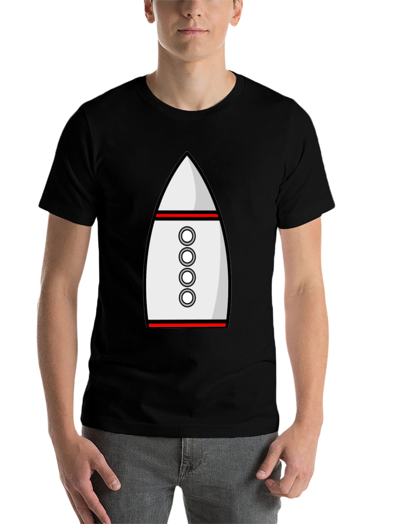 Black Rocket T-Shirt - Black Crew Neck Cotton Blend Tee view 7