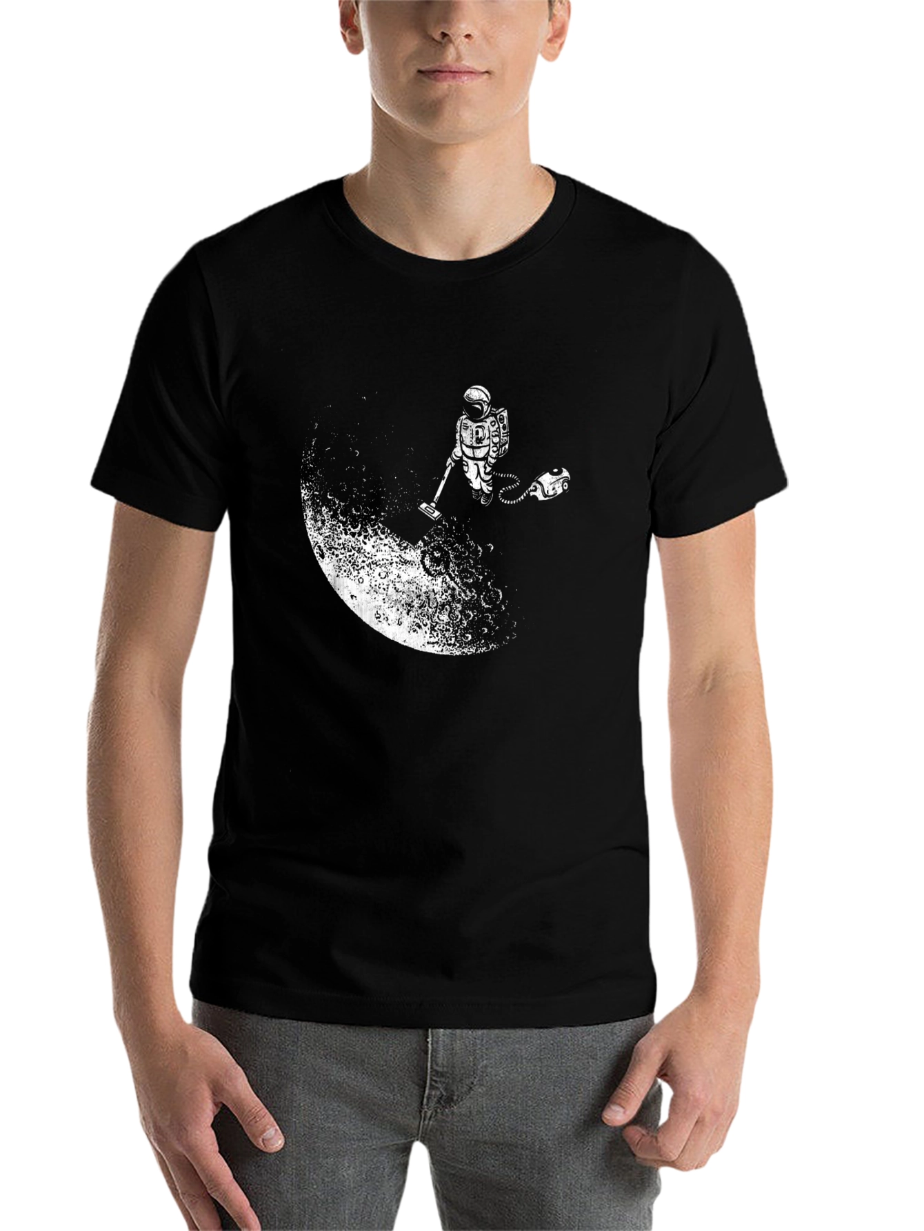 Black Astronaut Vacuuming the Moon Black T-Shirt view 7
