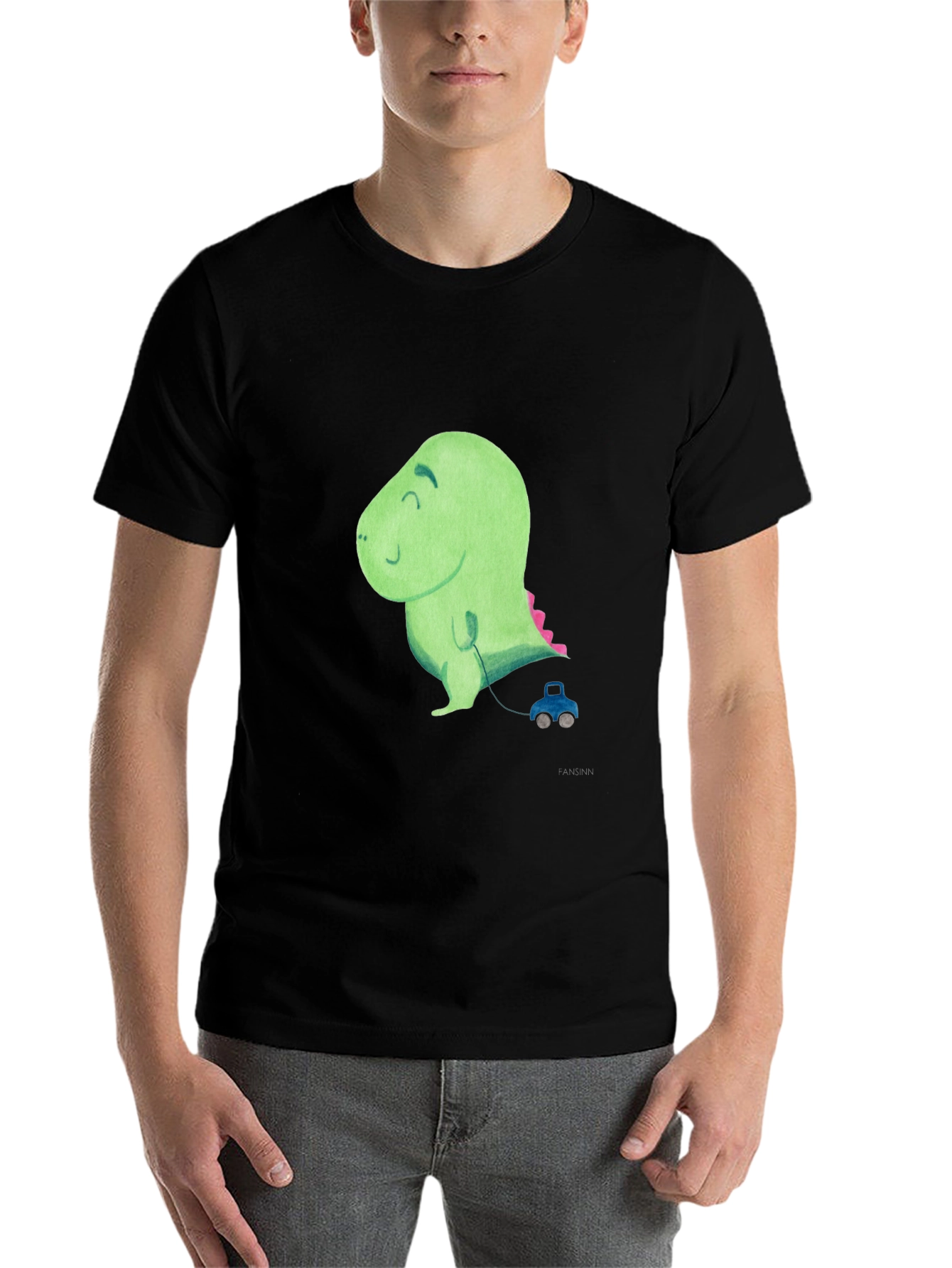 Black Cute Dinosaur Toy Car T-Shirt view 7
