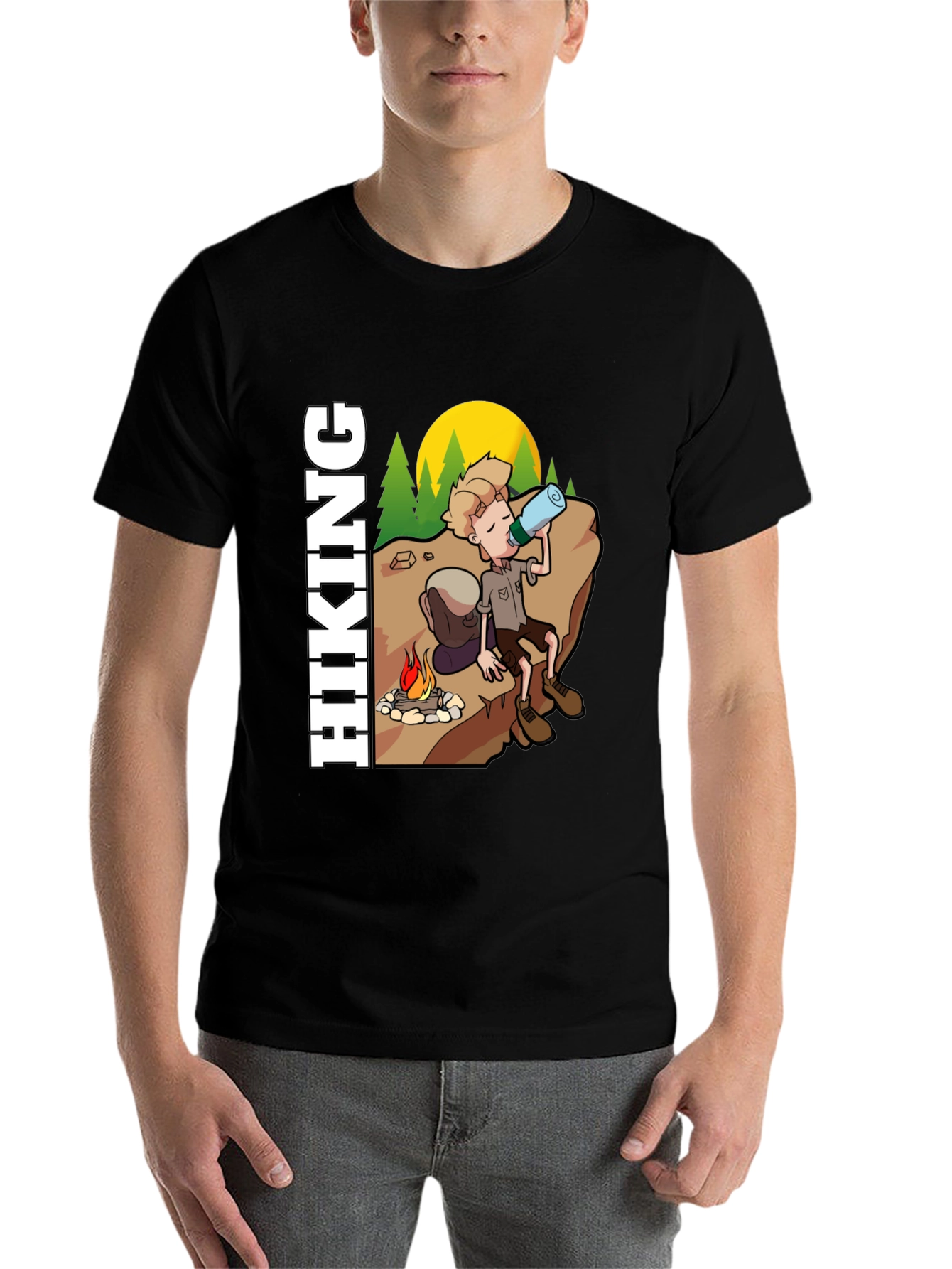 Black Hiking Cartoon Graphic Tee - Adventure Awaits view 7