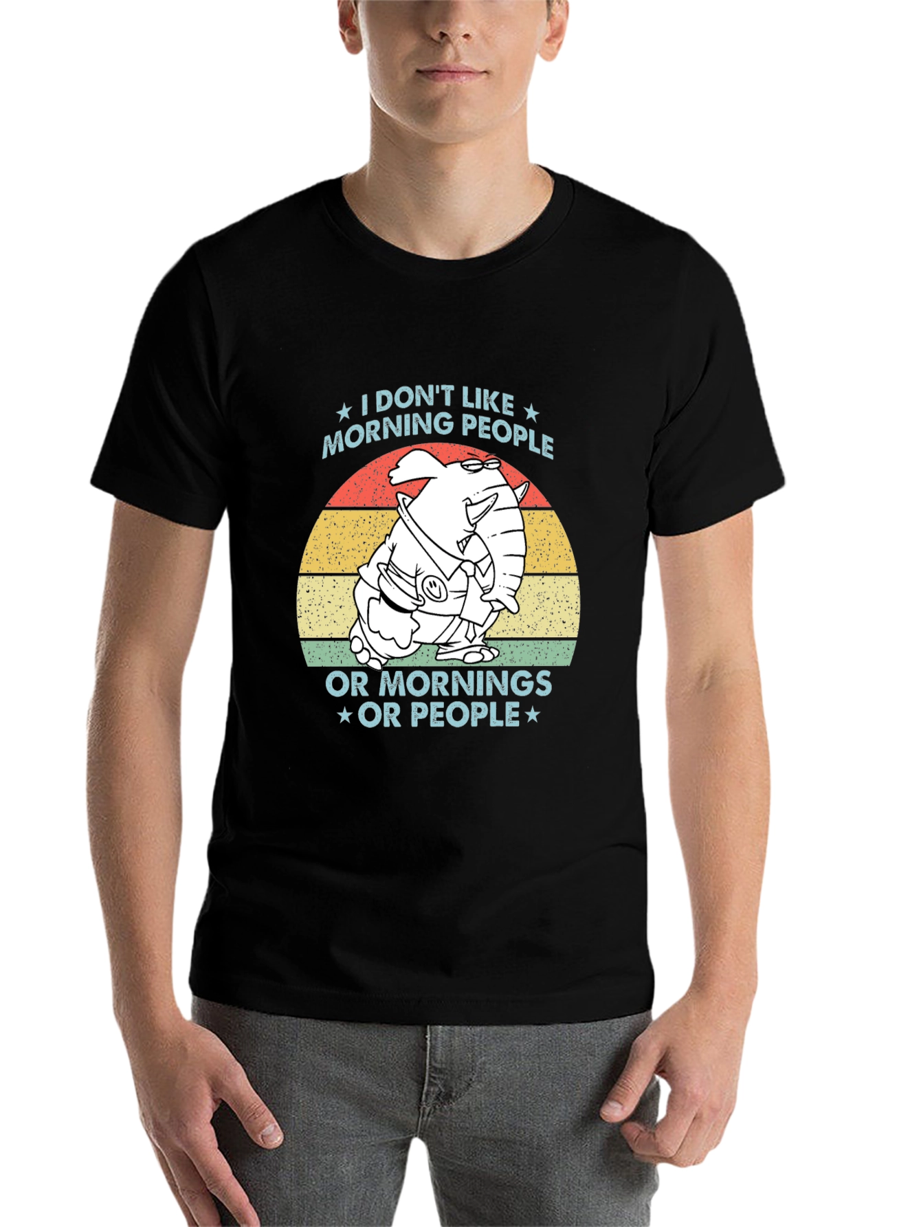 Black Funny "I Don't Like Morning People" Graphic Tee view 7