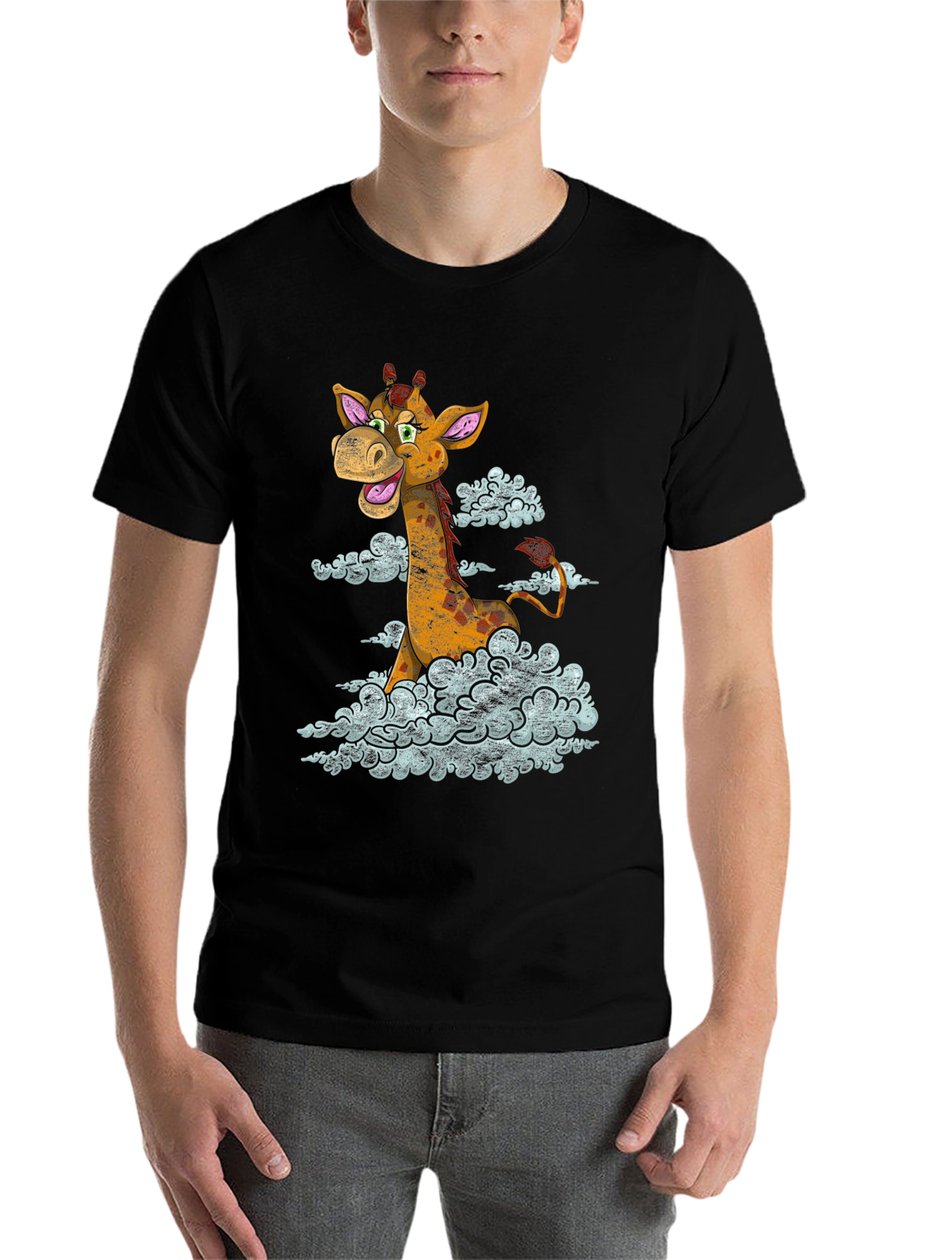 Black Giraffe in Clouds Graphic T-Shirt view 7