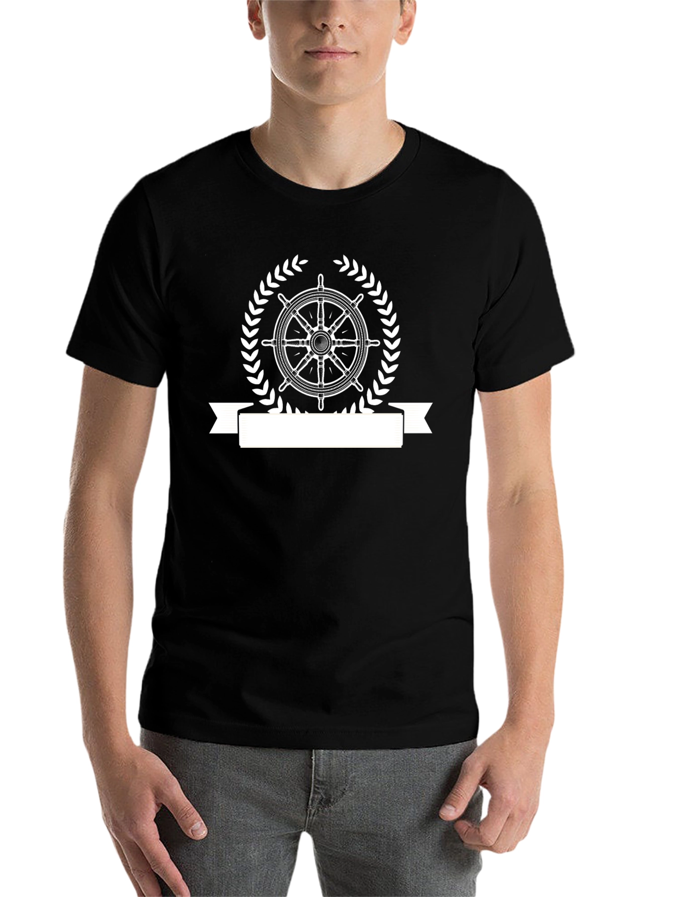 Black Nautical Wheel Graphic T-Shirt view 7