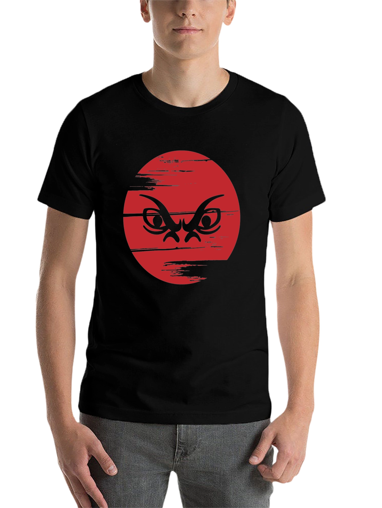 Black Red Angry Face Graphic Black Tee view 7