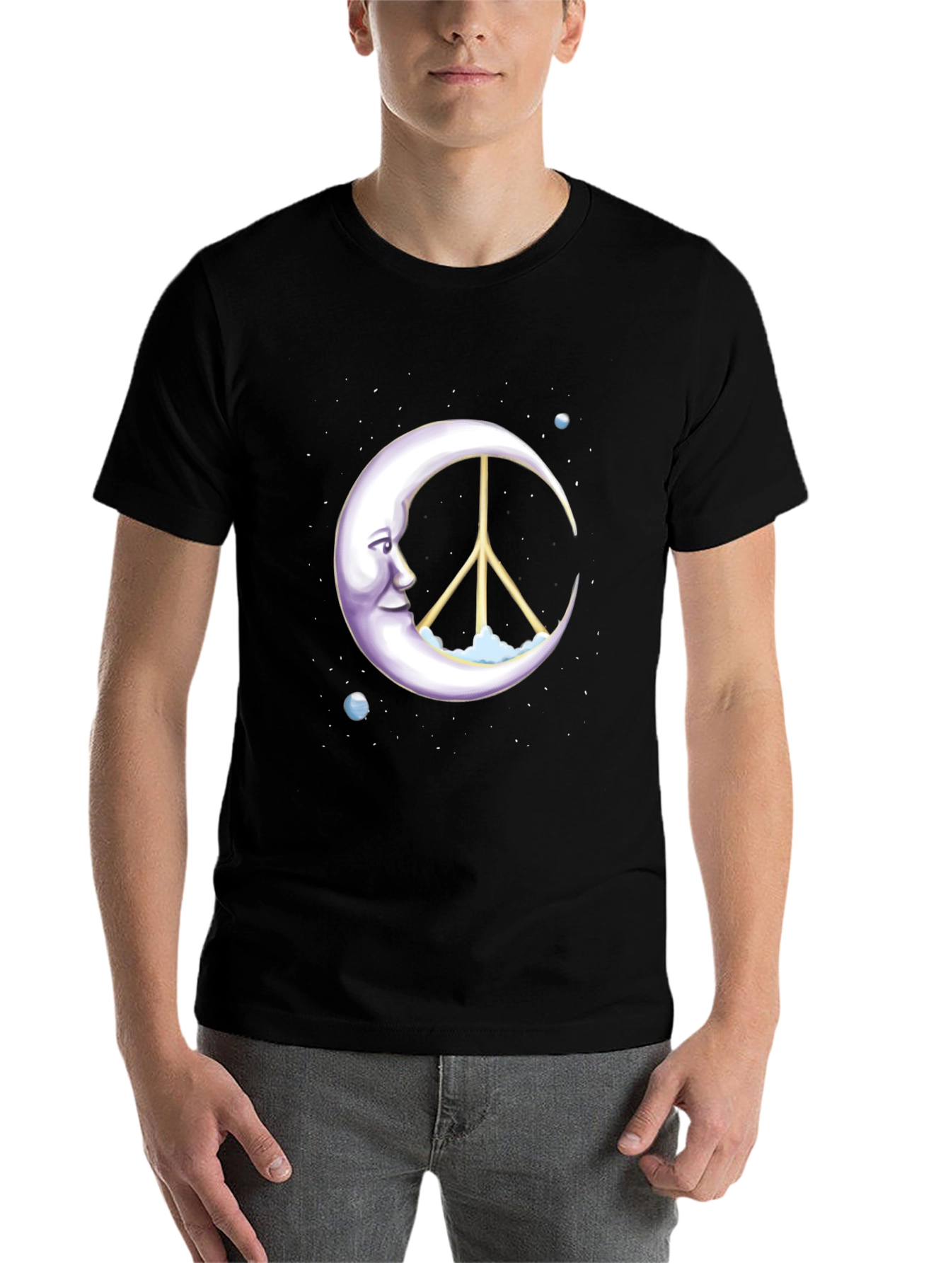 Black Peace Moon Graphic Tee - Soft Cotton Blend view 7