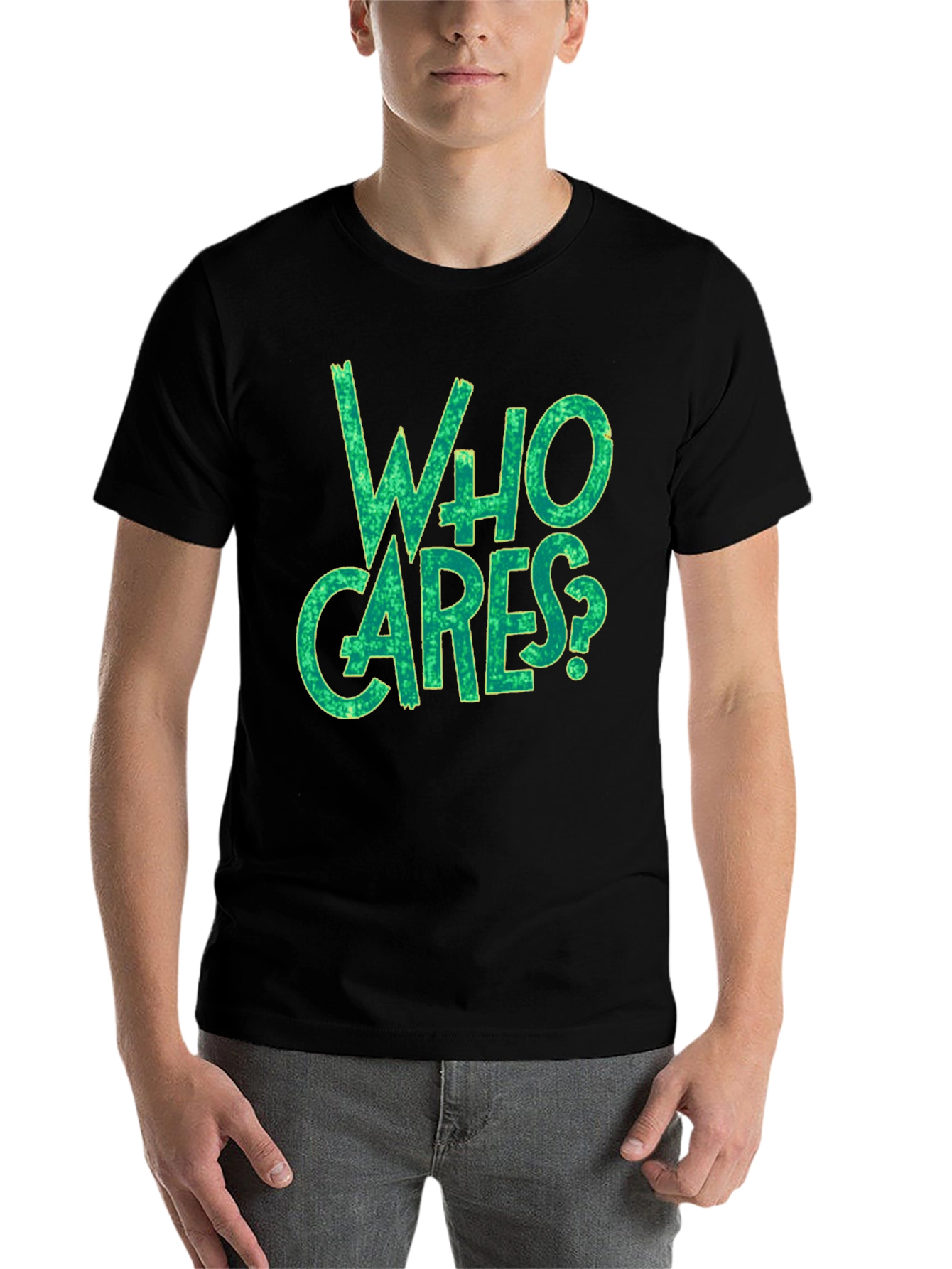 Black Who Cares? Graphic Print Black T-Shirt view 7