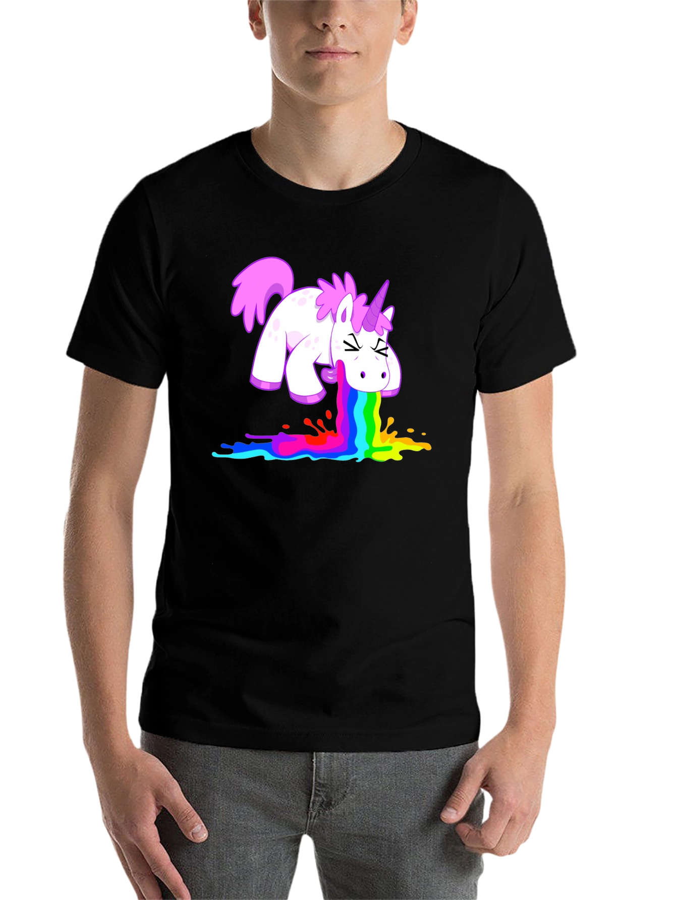 Black Unicorn Rainbow Vomit Graphic Tee view 7