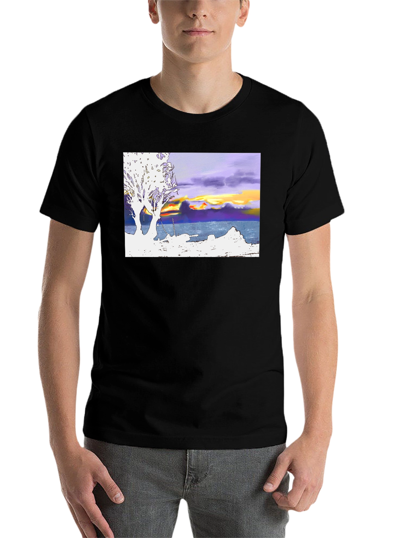 Black Sunset Coastline T-Shirt: Artistic Graphic Tee view 7