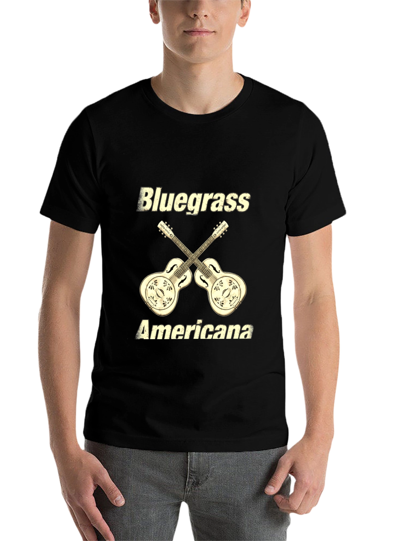 Black Bluegrass Americana Guitar Graphic T-Shirt view 7