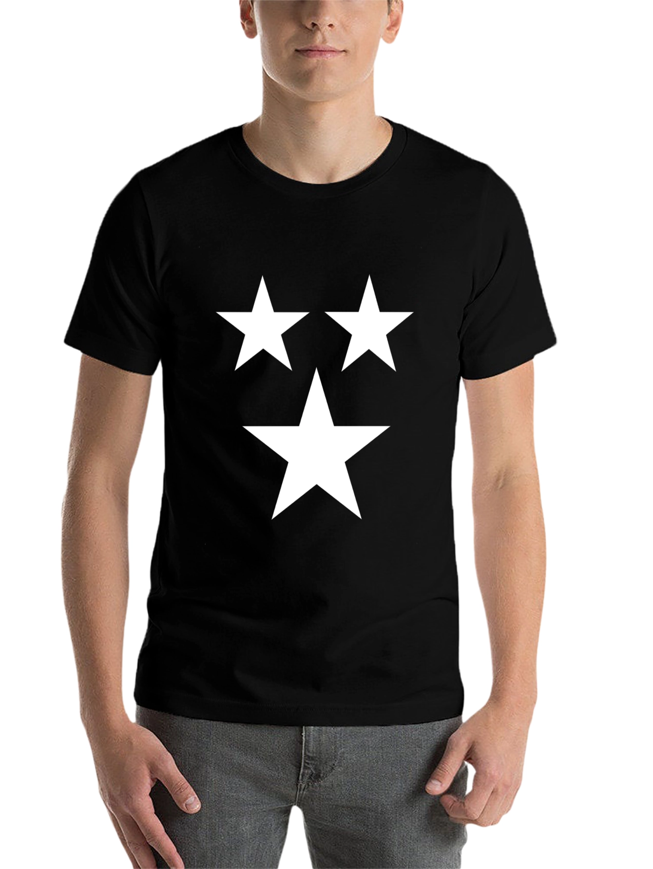 Black Black T-Shirt with Three White Stars view 7