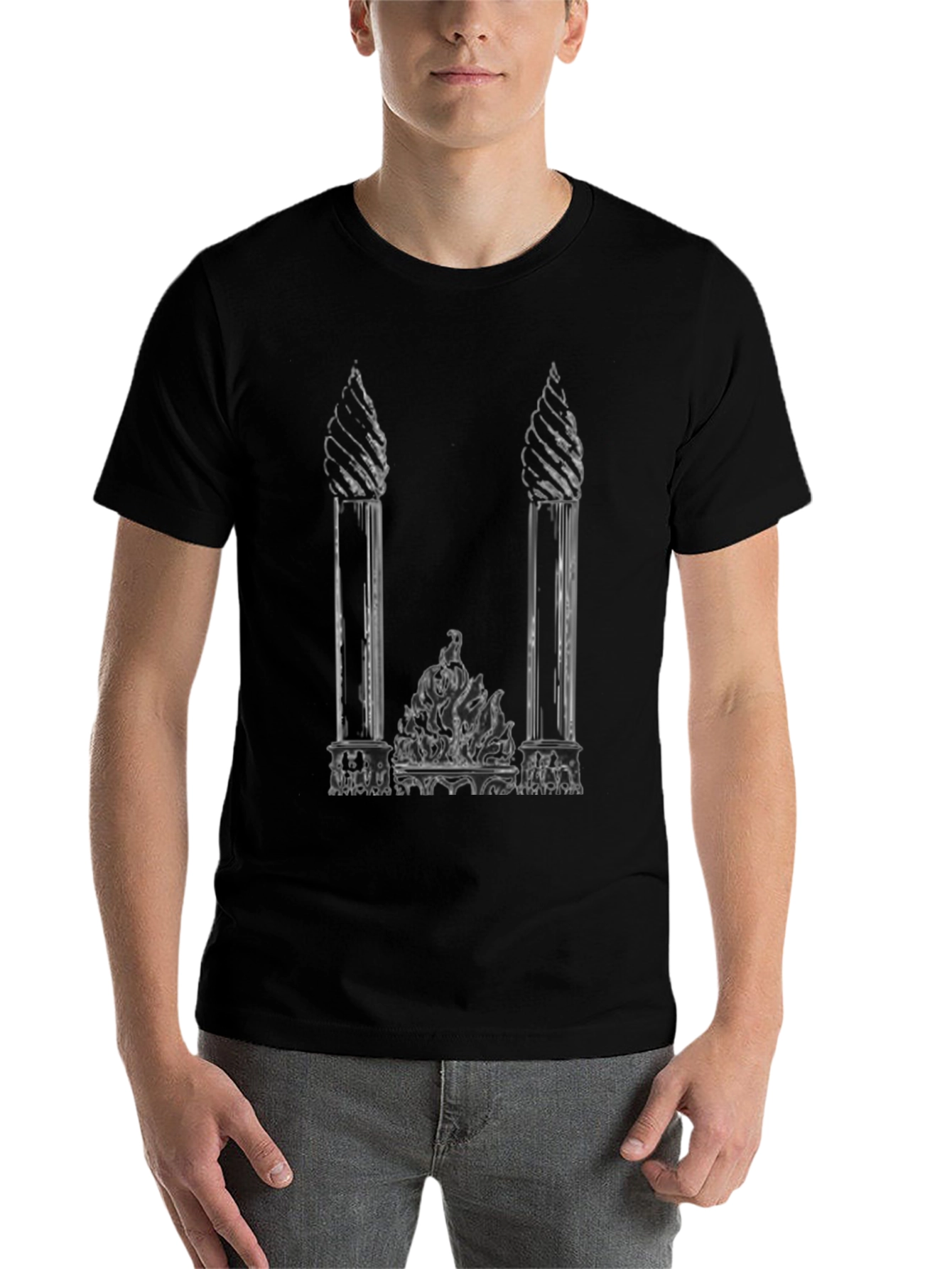 Black Gothic Columns Black T-Shirt - Unique Graphic Tee view 7