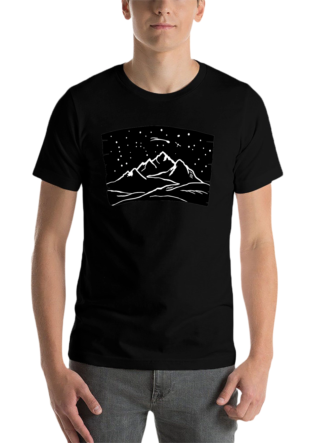 Black Mountainscape Graphic Tee - Black Cotton T-Shirt view 7