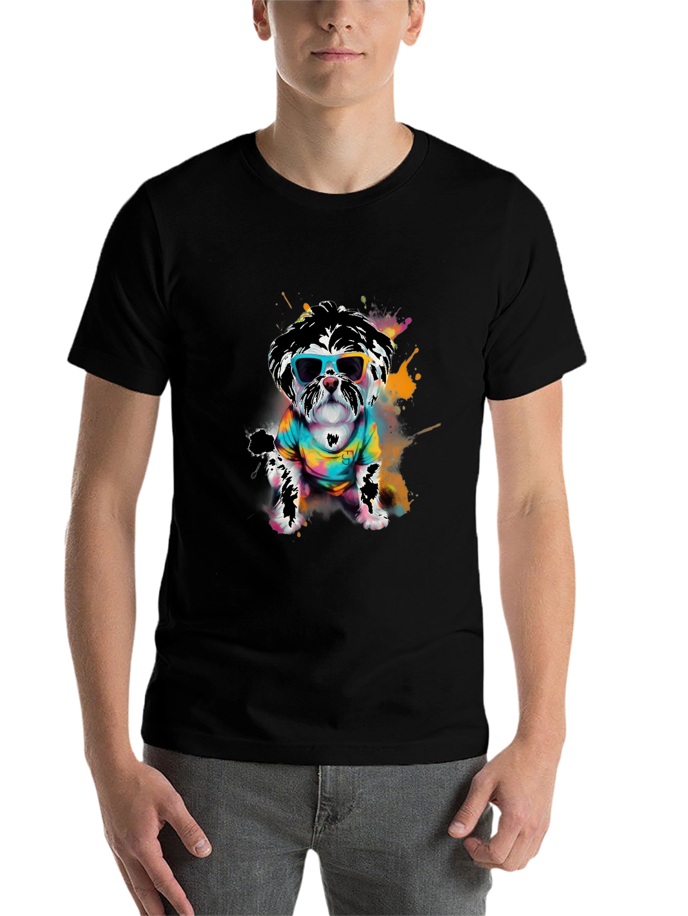 Black Cool Dog Graphic Tee - Funky Puppy Design view 7
