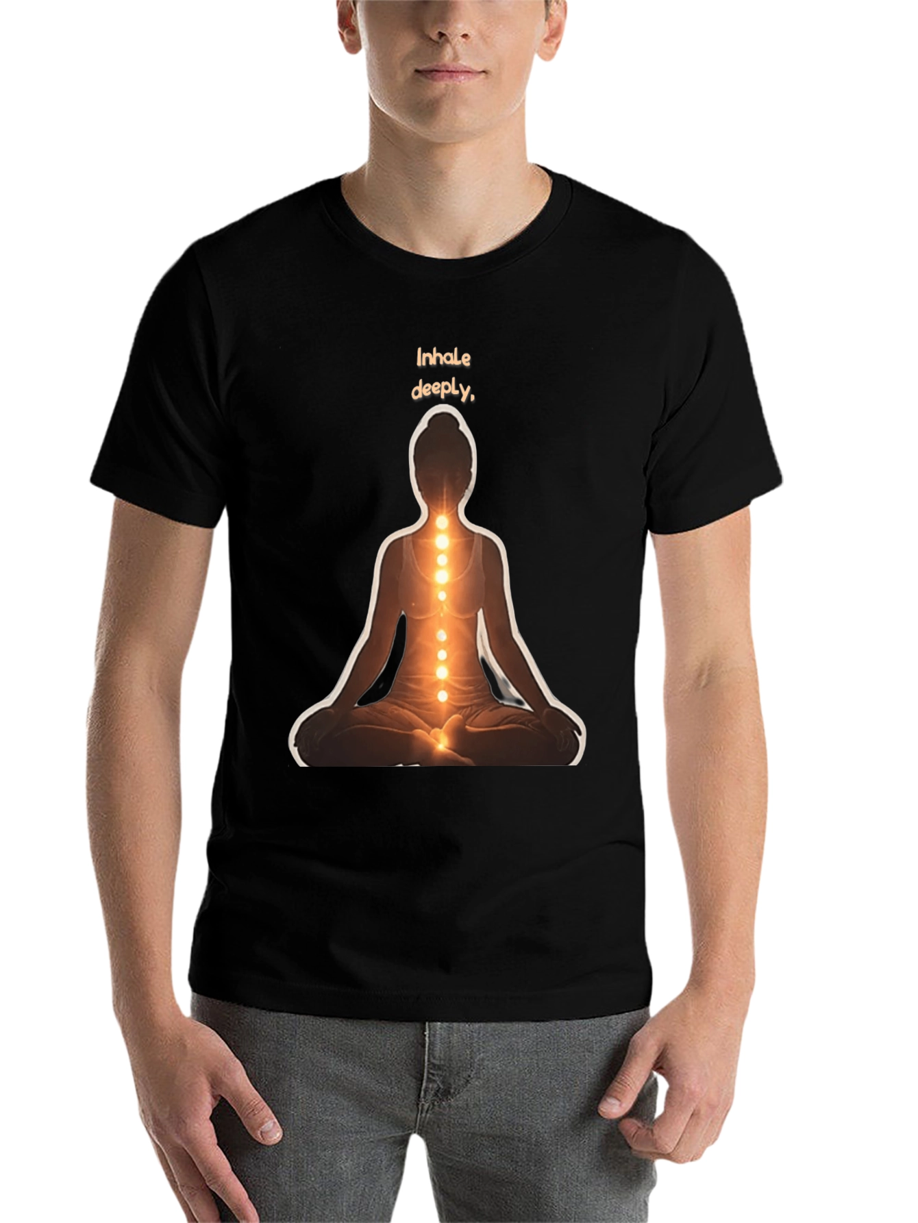 Black Inhale Deeply Meditation T-Shirt view 7