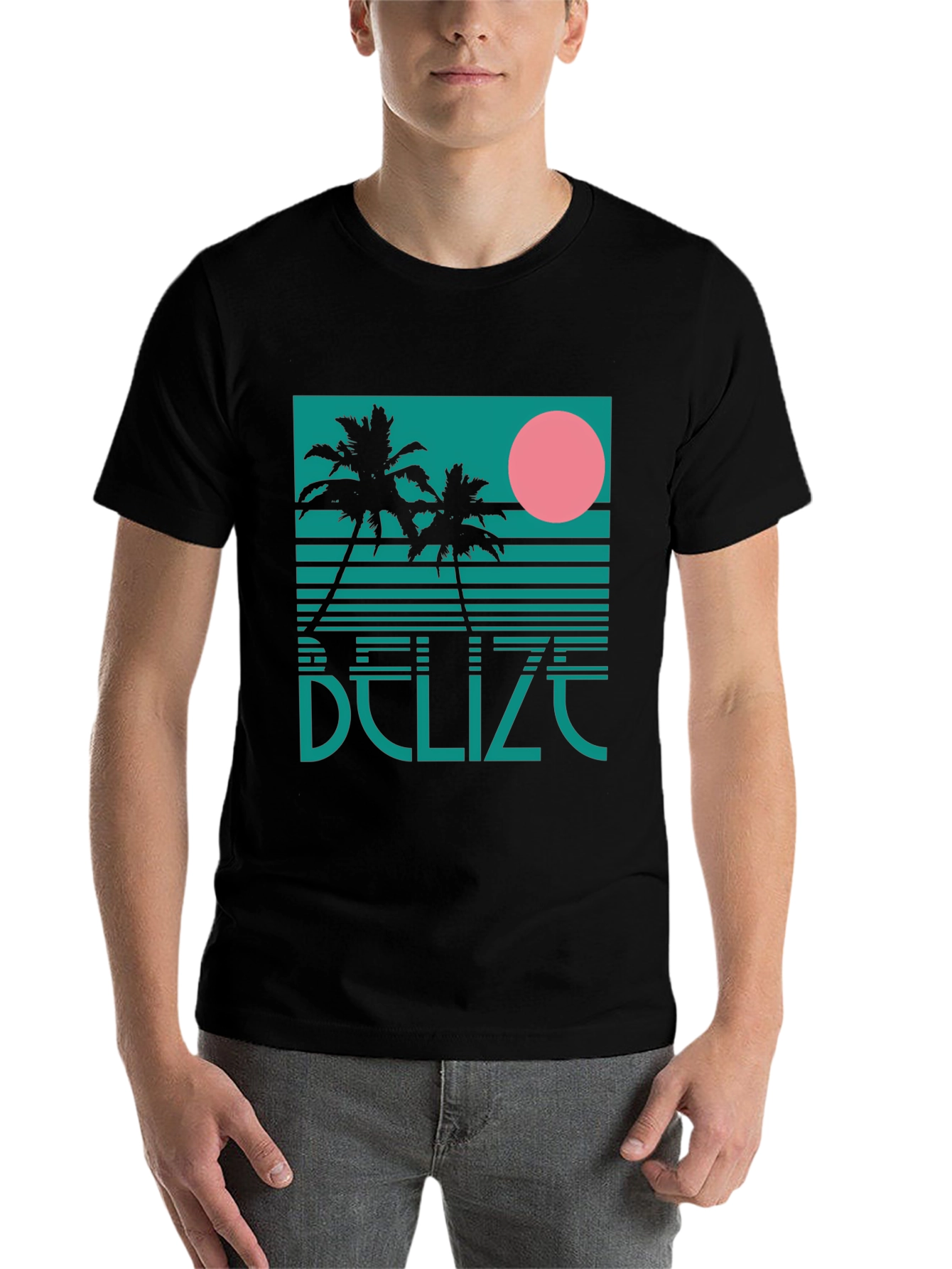 Black Belize Retro Palm Tree Graphic T-Shirt view 7
