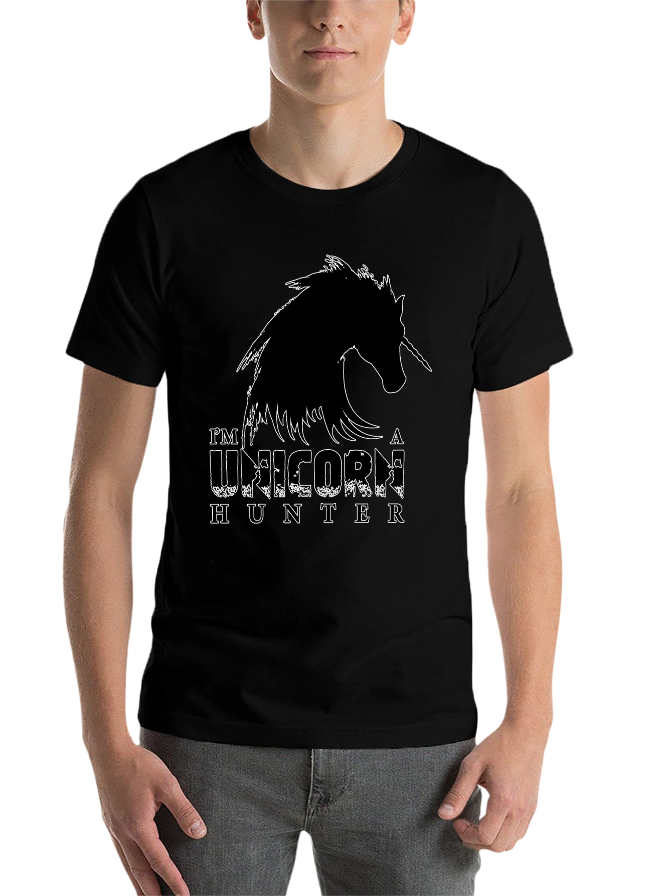 Black Unicorn Hunter Graphic Tee - Black Cotton Shirt view 7