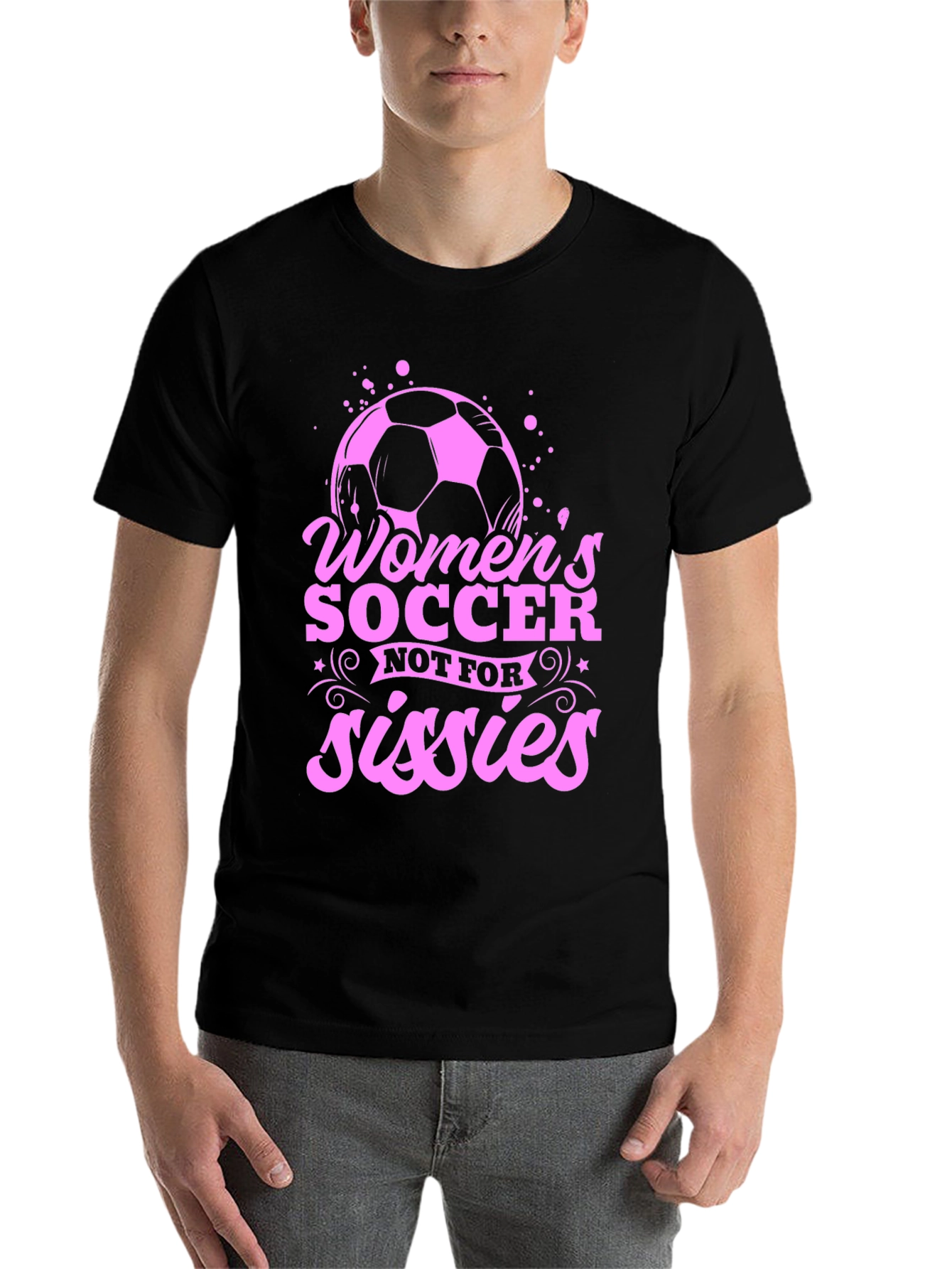 Black Women's Soccer T-Shirt - Not for Sissies - Pink Graphic view 7