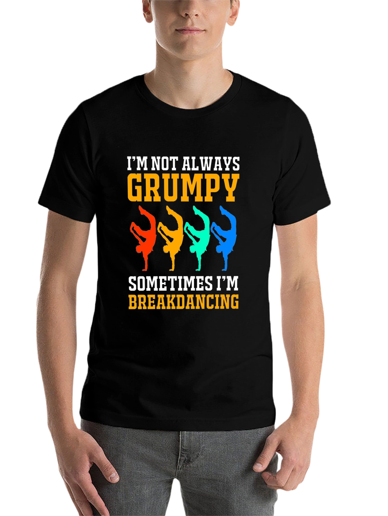 Black Grumpy Breakdancing Graphic Tee - Funny Men's T-Shirt view 7